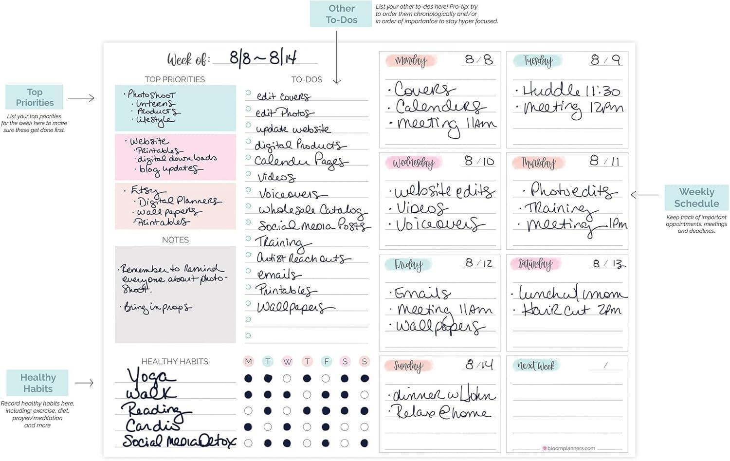 image:imagebloom daily planners 85 x 11 Double Sided Meeting Pad Topics Takeaways Action Items amp FollowUps Undated Meeting Notes Agenda OrganizerHorizontal Weekly ToDo List Pastel