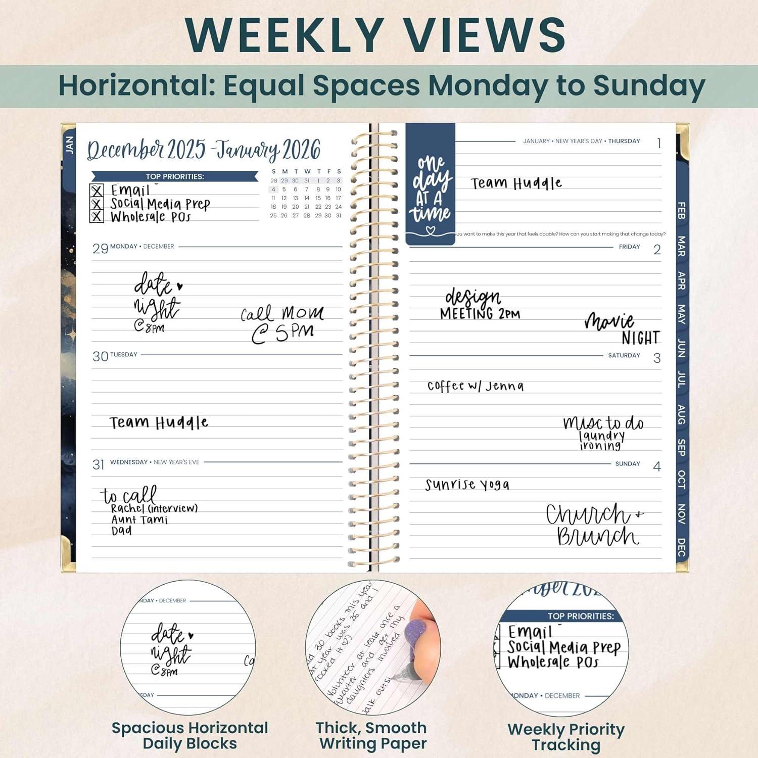 image:imagebloom daily planners HARDCOVER 2026 Planner January to December 85 x 11 Weekly amp Monthly Dated Agenda Organizer Book with Stickers amp Tabs Celestial SkiesMidnight Sky