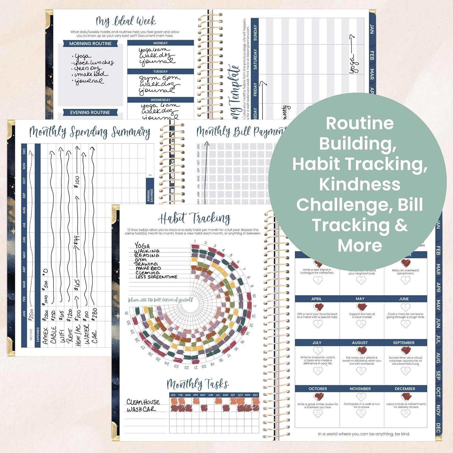 image:imagebloom daily planners HARDCOVER 2026 Planner January to December 85 x 11 Weekly amp Monthly Dated Agenda Organizer Book with Stickers amp Tabs Celestial SkiesMidnight Sky