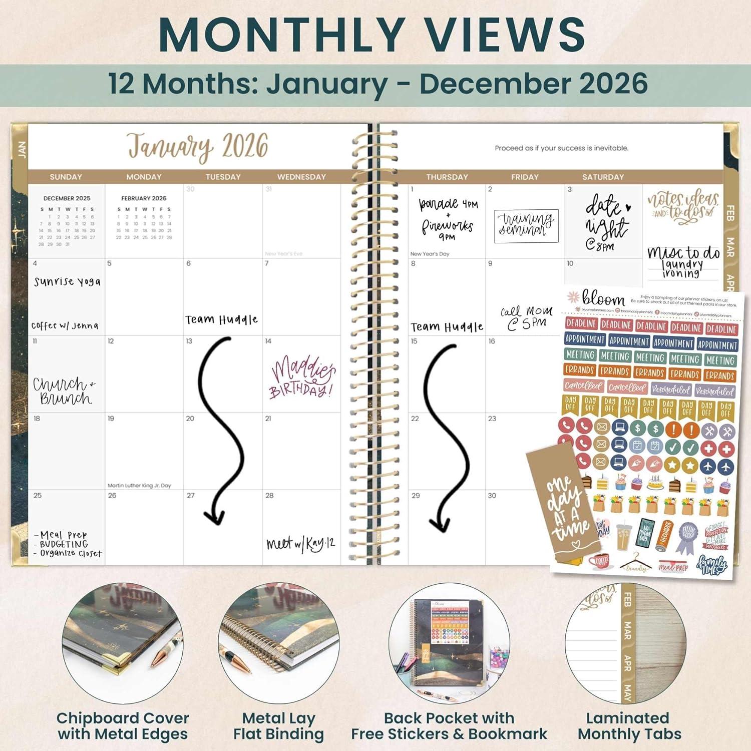 image:imagebloom daily planners HARDCOVER 2026 Planner January to December 85 x 11 Weekly amp Monthly Dated Agenda Organizer Book with Stickers amp Tabs Celestial SkiesCelestial Skies