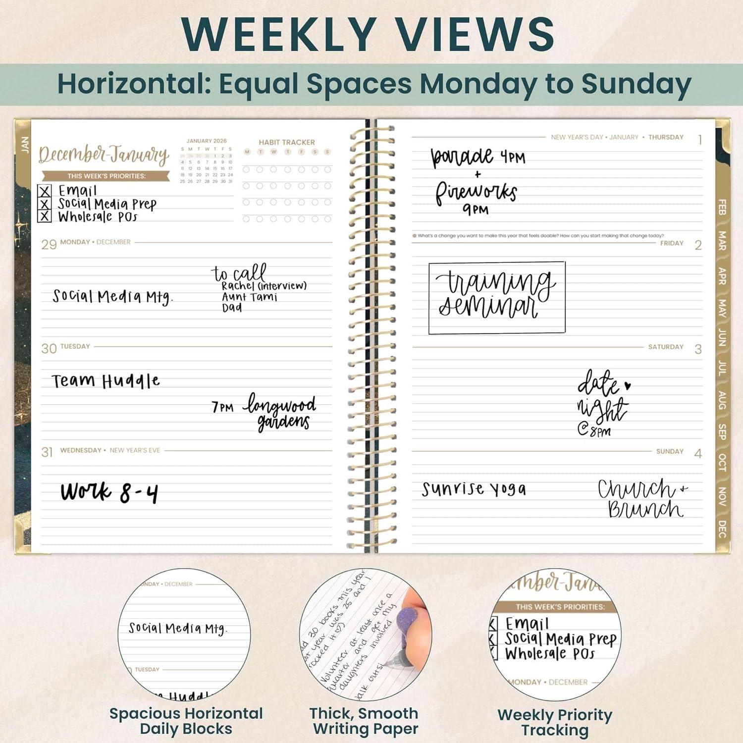 image:imagebloom daily planners HARDCOVER 2026 Planner January to December 85 x 11 Weekly amp Monthly Dated Agenda Organizer Book with Stickers amp Tabs Celestial SkiesCelestial Skies