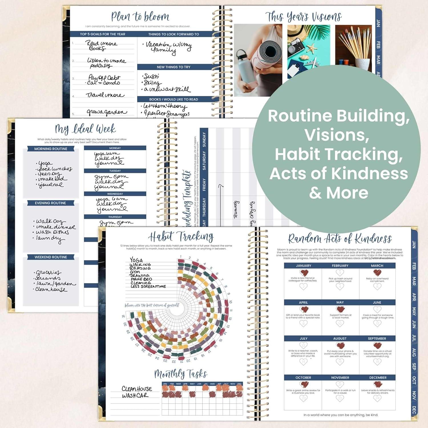 image:imagebloom daily planners HARDCOVER 2026 Planner January to December 85 x 11 Weekly amp Monthly Dated Agenda Organizer Book with Stickers amp Tabs Celestial SkiesMidnight Sky
