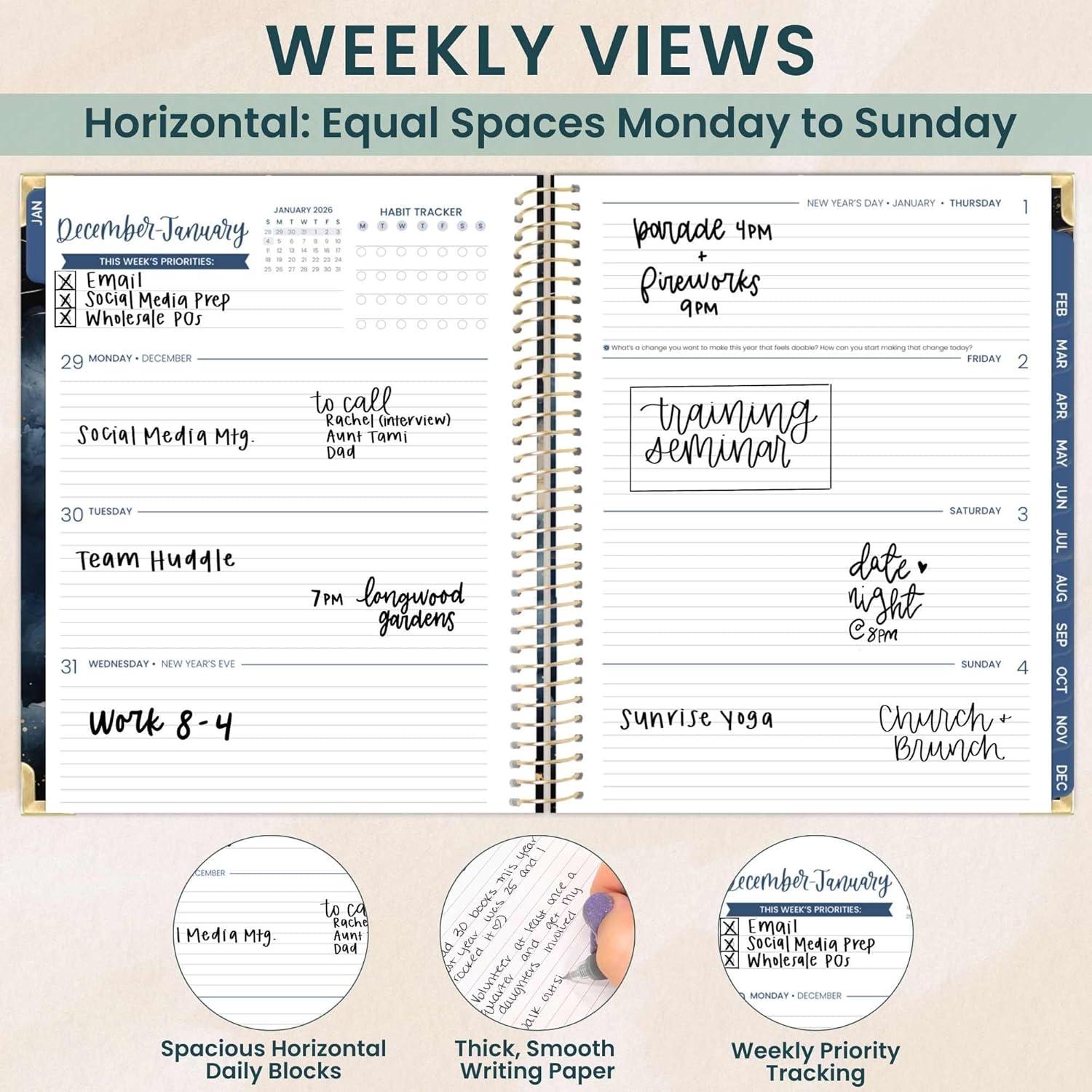 image:imagebloom daily planners HARDCOVER 2026 Planner January to December 85 x 11 Weekly amp Monthly Dated Agenda Organizer Book with Stickers amp Tabs Celestial SkiesMidnight Sky