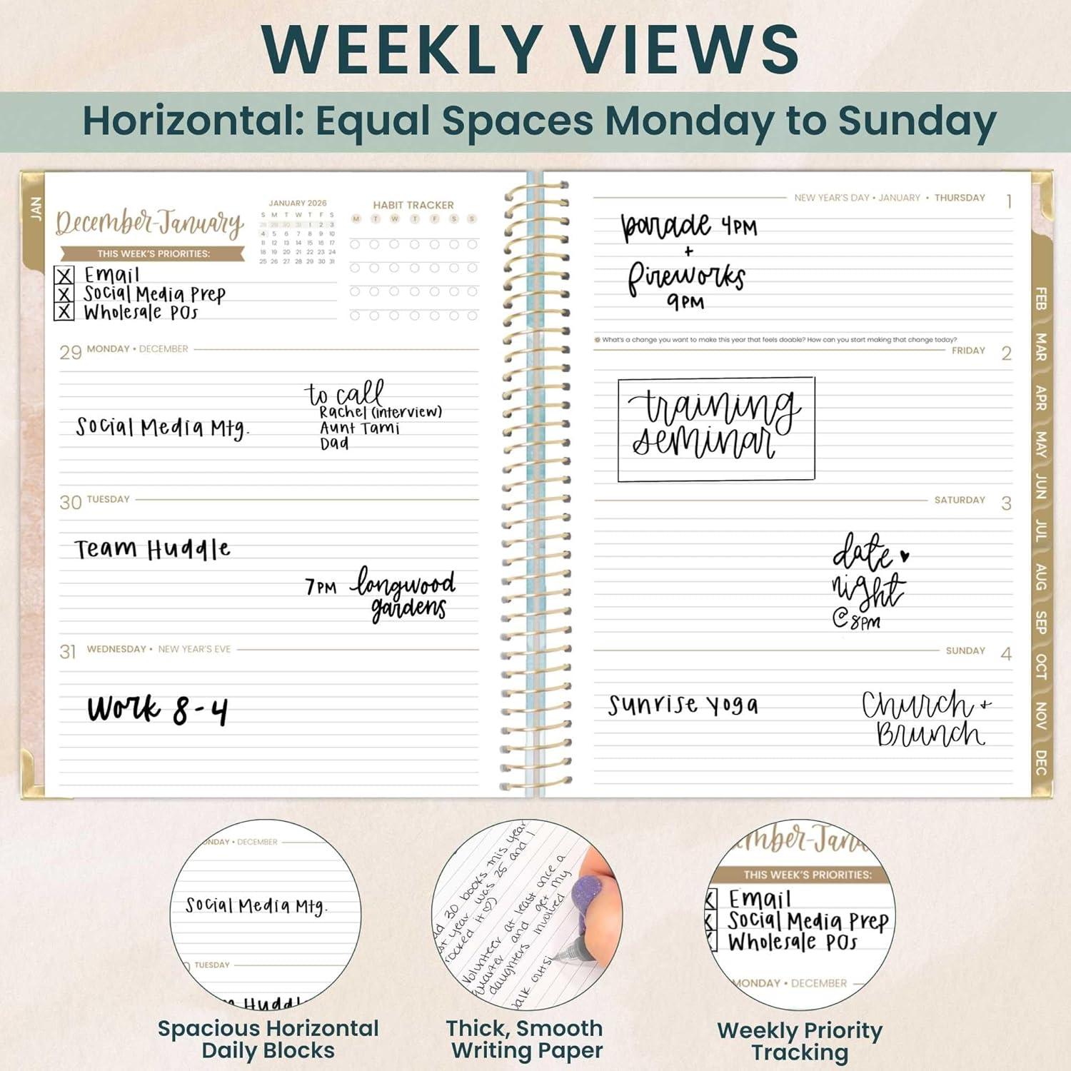 image:imagebloom daily planners HARDCOVER 2026 Planner January to December 85 x 11 Weekly amp Monthly Dated Agenda Organizer Book with Stickers amp Tabs Coastal CalmOcean Oasis