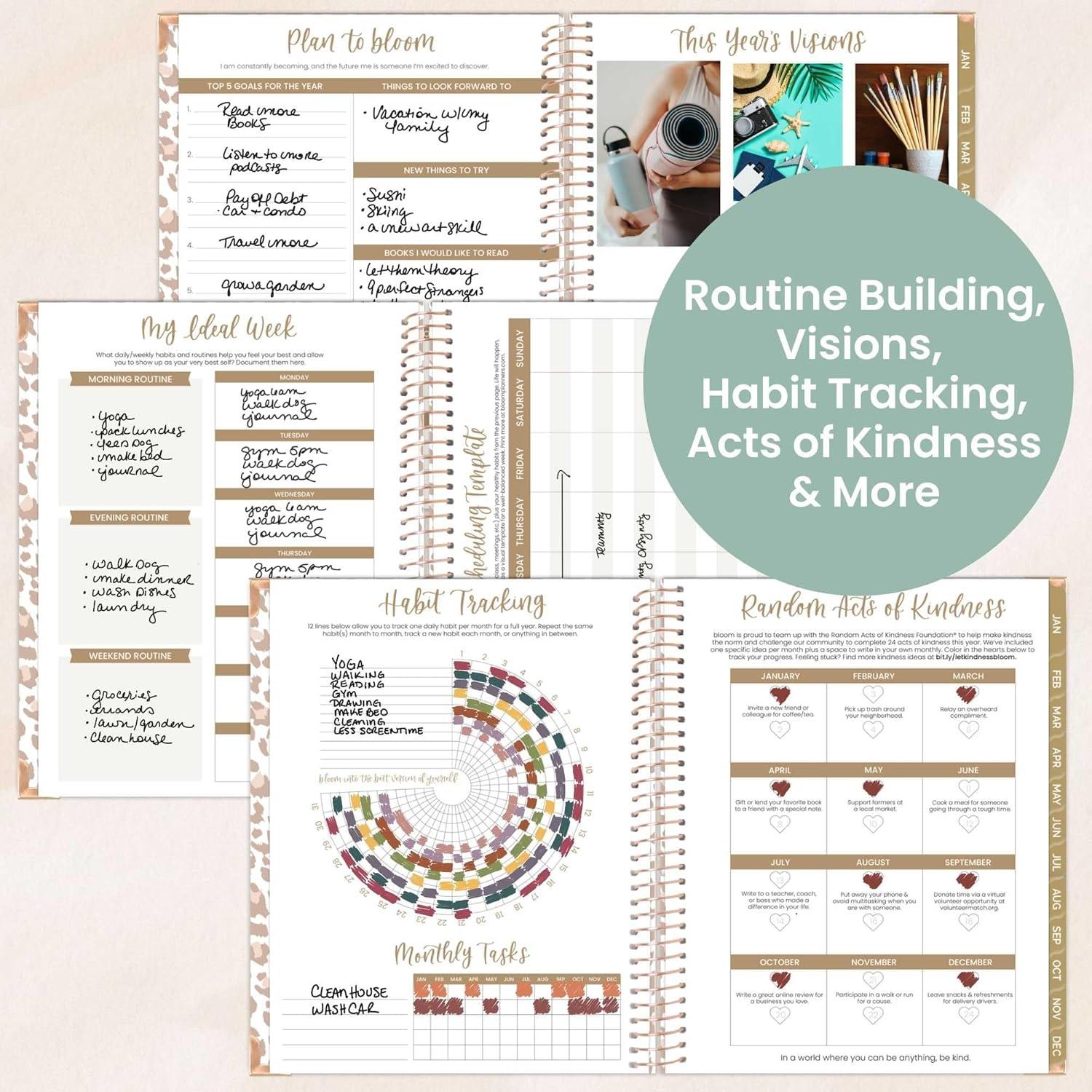 image:imagebloom daily planners HARDCOVER 2026 Planner January to December 85 x 11 Weekly amp Monthly Dated Agenda Organizer Book with Stickers amp Tabs Coastal CalmTan Leopard