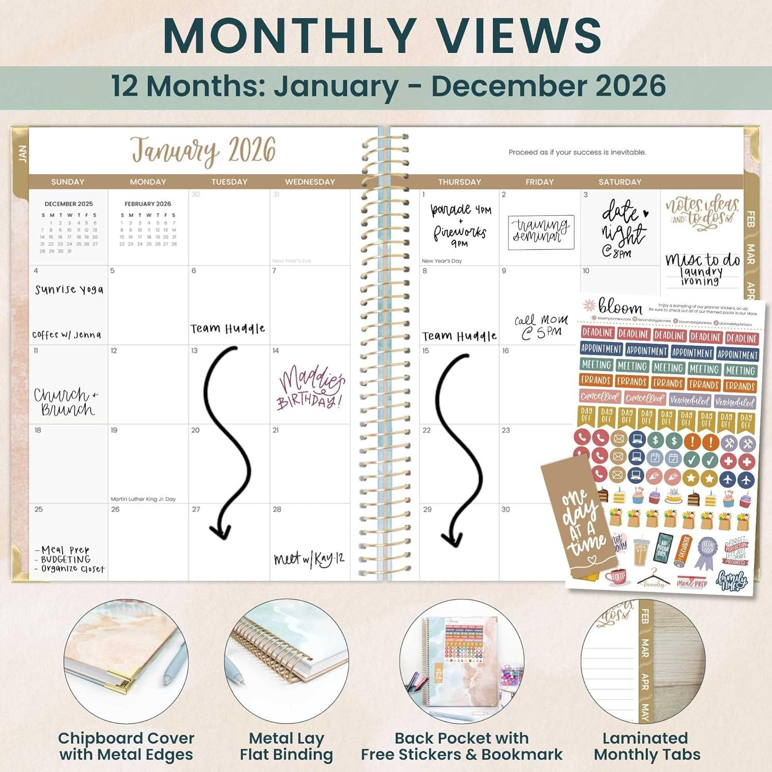 image:imagebloom daily planners HARDCOVER 2026 Planner January to December 85 x 11 Weekly amp Monthly Dated Agenda Organizer Book with Stickers amp Tabs Coastal CalmOcean Oasis