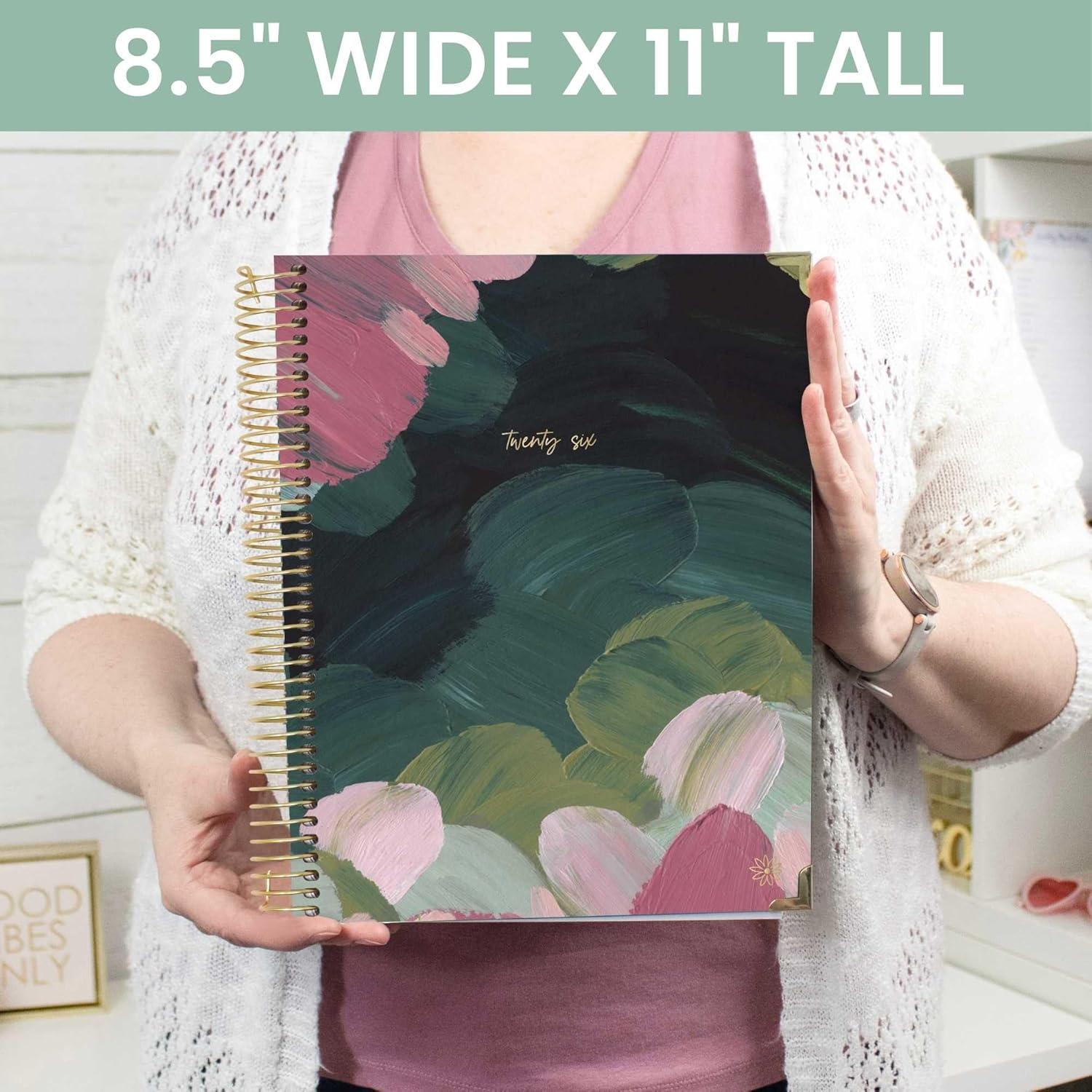 image:imagebloom daily planners HARDCOVER 2026 Planner January to December 85 x 11 Weekly amp Monthly Dated Agenda Organizer Book with Stickers amp Tabs Coastal CalmEmerald Paint Strokes