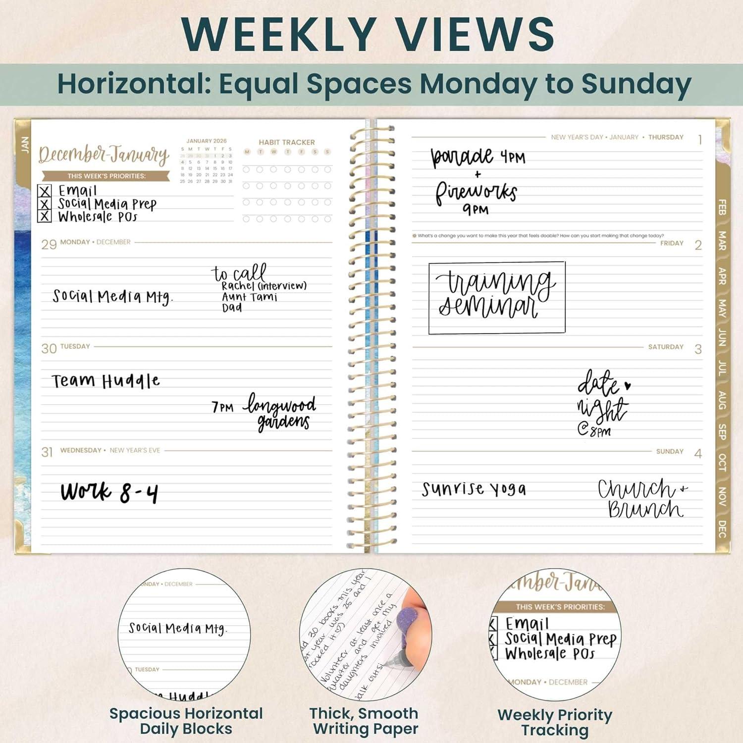 image:imagebloom daily planners HARDCOVER 2026 Planner January to December 85 x 11 Weekly amp Monthly Dated Agenda Organizer Book with Stickers amp Tabs Coastal CalmCoastal Calm