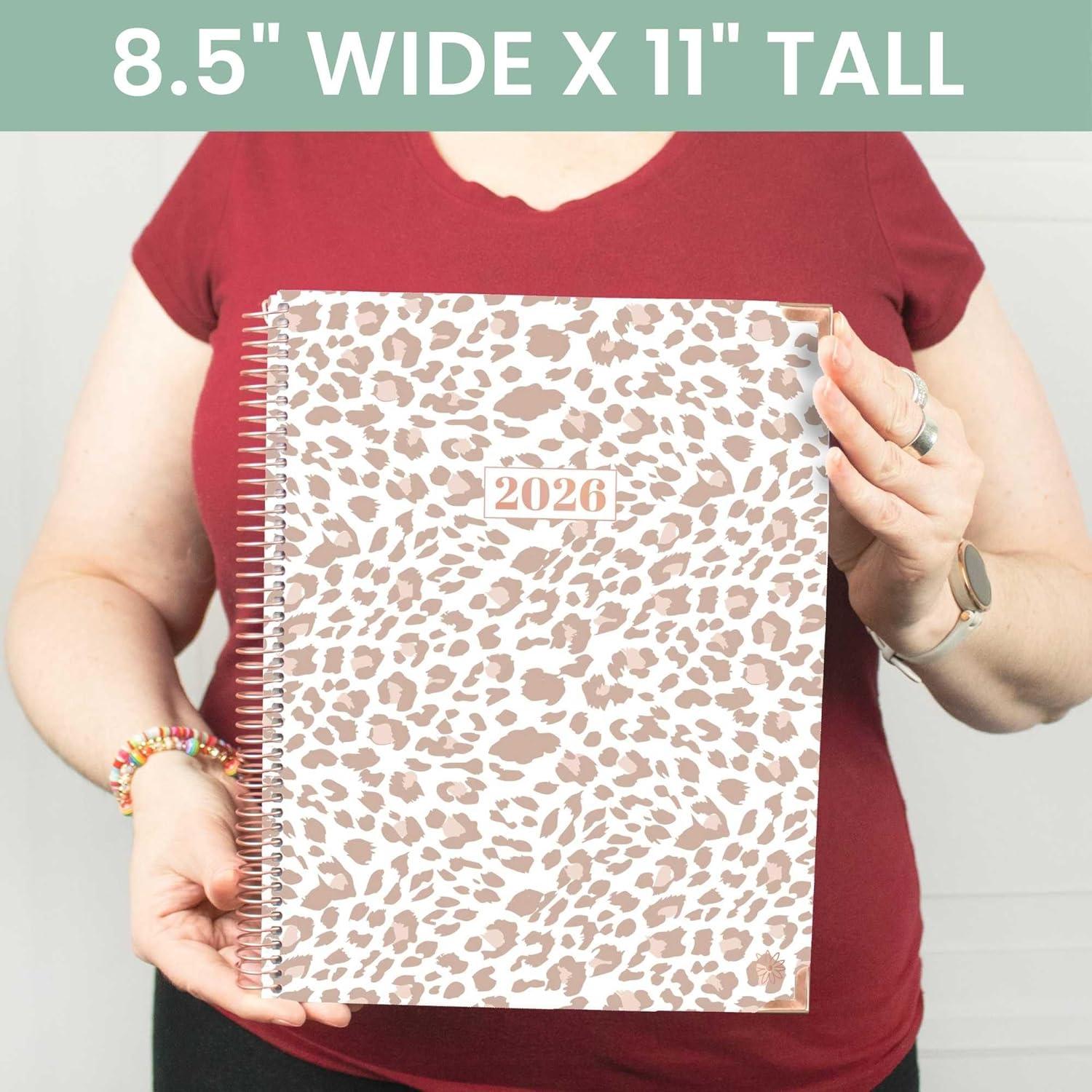image:imagebloom daily planners HARDCOVER 2026 Planner January to December 85 x 11 Weekly amp Monthly Dated Agenda Organizer Book with Stickers amp Tabs Coastal CalmTan Leopard