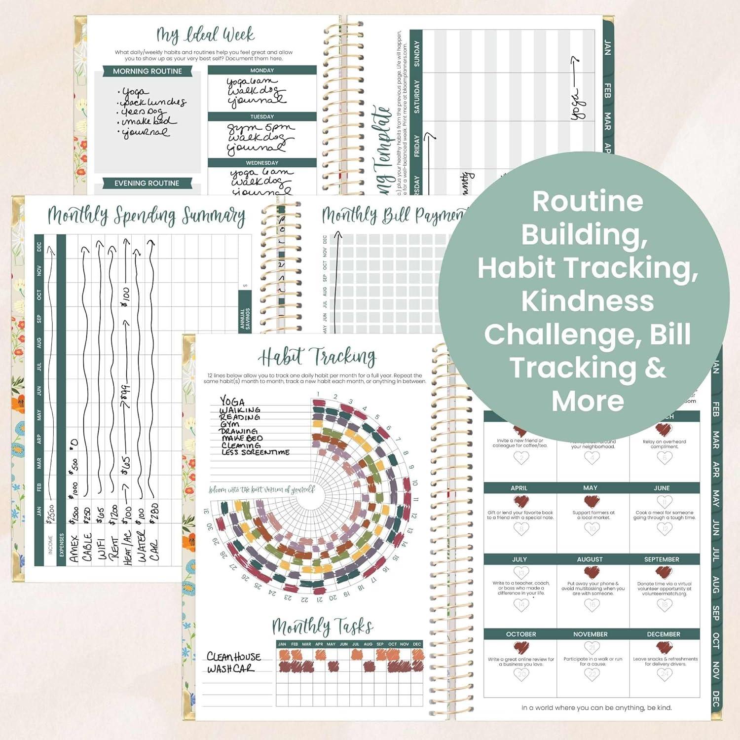 image:imagebloom daily planners HARDCOVER 2026 Planner January to December 85 x 11 Weekly amp Monthly Dated Agenda Organizer Book with Stickers amp Tabs Spread Kindness Like WildflowersGarden Party