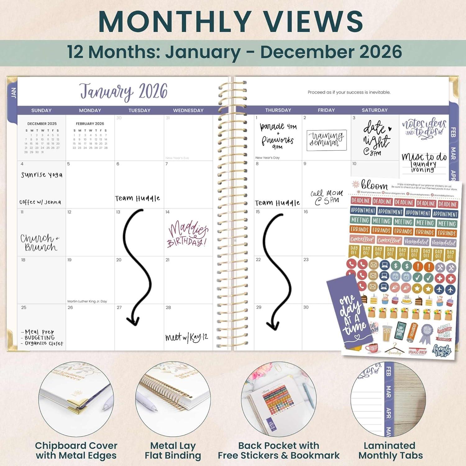 image:imagebloom daily planners HARDCOVER 2026 Planner January to December 85 x 11 Weekly amp Monthly Dated Agenda Organizer Book with Stickers amp Tabs Spread Kindness Like WildflowersSpread Kindness