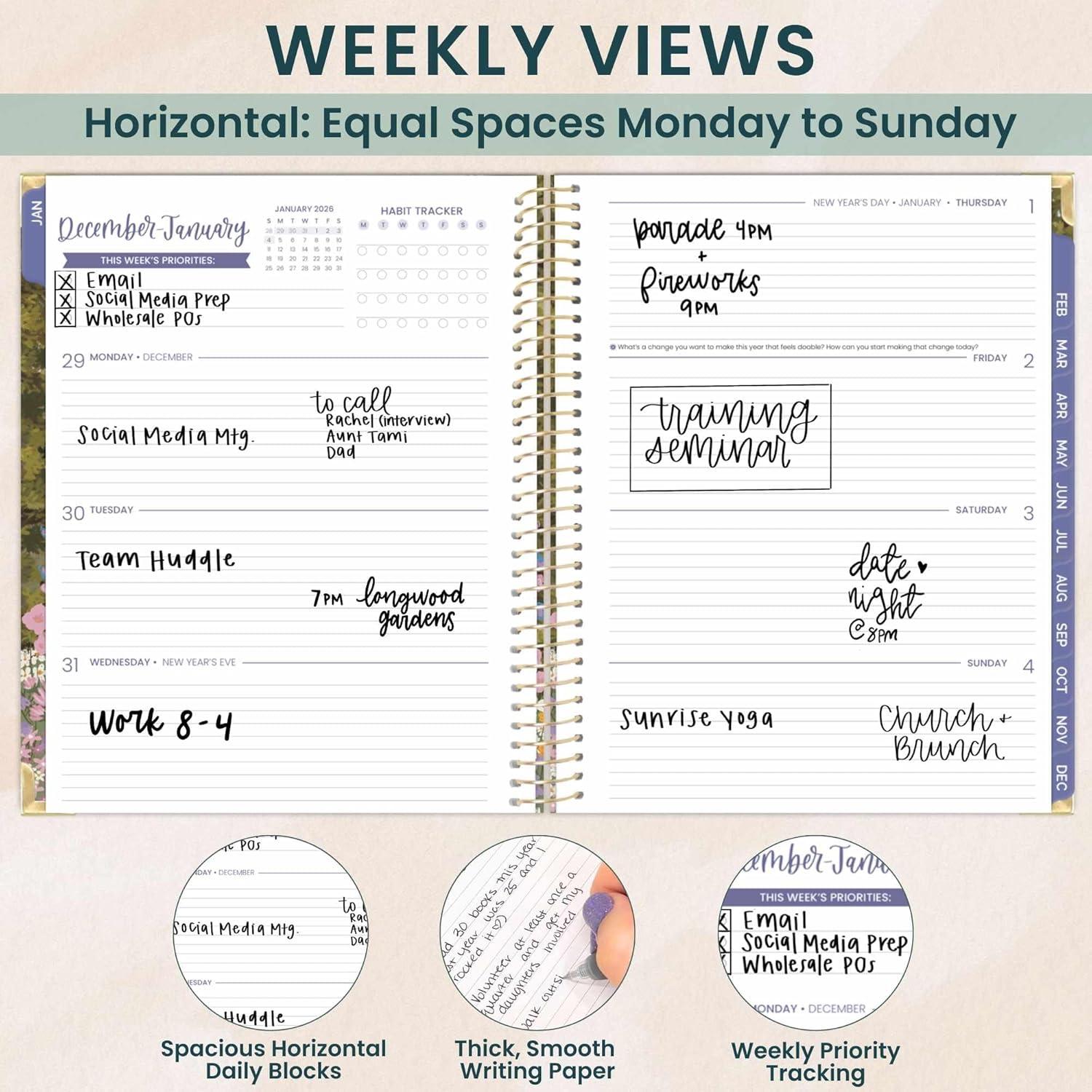 image:imagebloom daily planners HARDCOVER 2026 Planner January to December 85 x 11 Weekly amp Monthly Dated Agenda Organizer Book with Stickers amp Tabs Spread Kindness Like WildflowersWildflower Mountainside