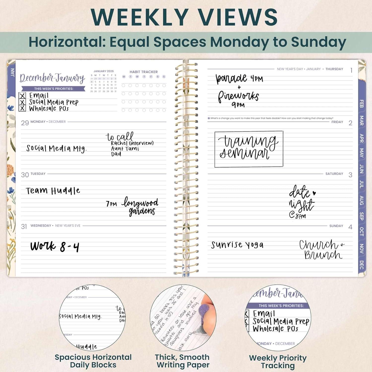 image:imagebloom daily planners HARDCOVER 2026 Planner January to December 85 x 11 Weekly amp Monthly Dated Agenda Organizer Book with Stickers amp Tabs Spread Kindness Like WildflowersWhimsical Wildflowers