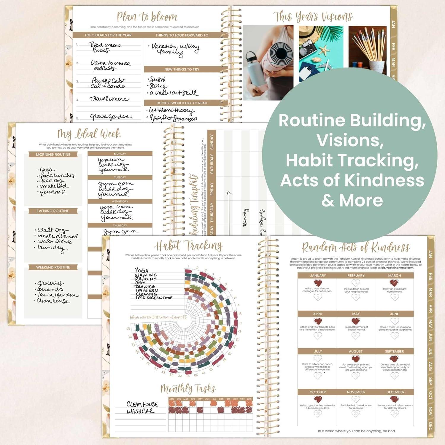 image:imagebloom daily planners HARDCOVER 2026 Planner January to December 85 x 11 Weekly amp Monthly Dated Agenda Organizer Book with Stickers amp Tabs Spread Kindness Like WildflowersButterfly Garden
