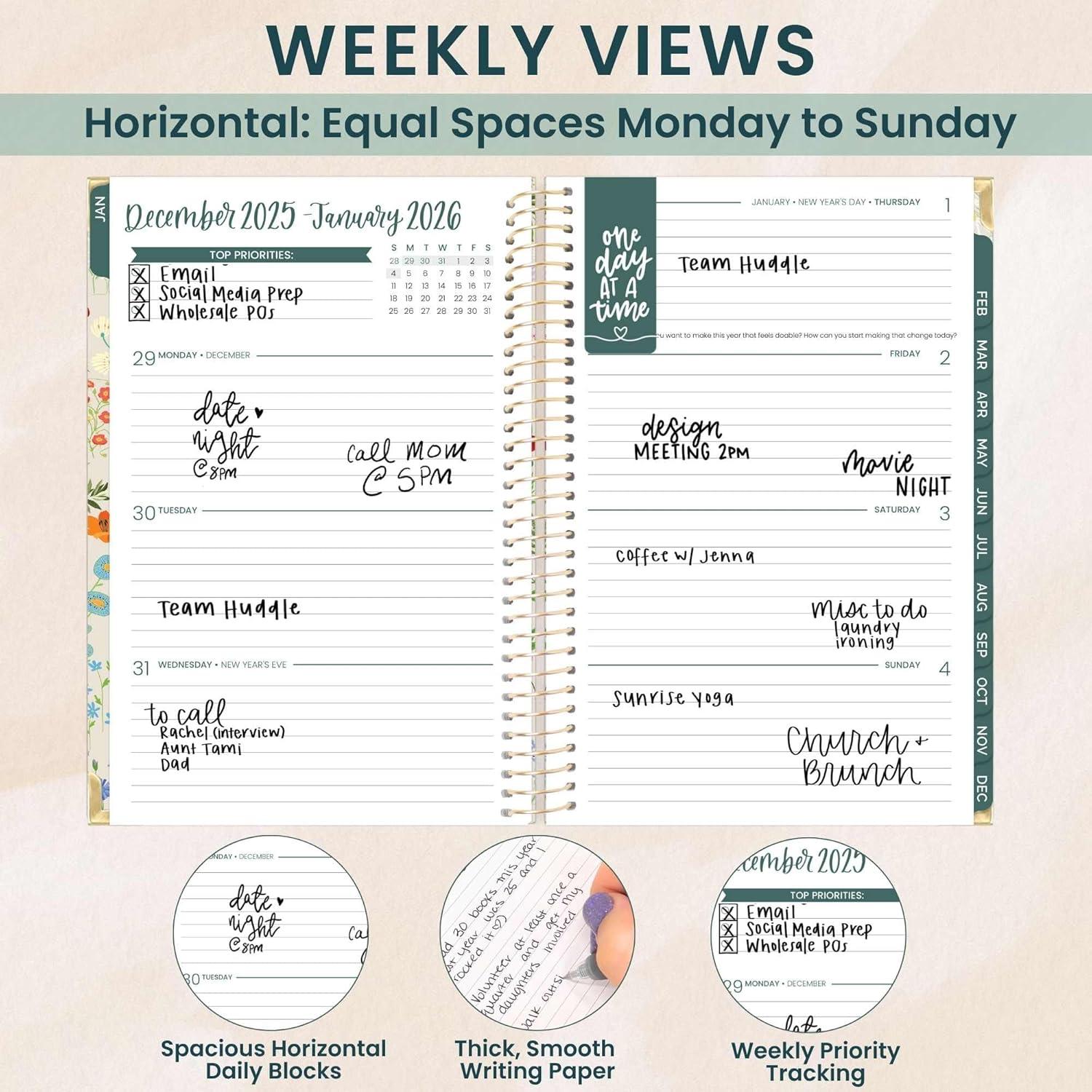 image:imagebloom daily planners HARDCOVER 2026 Planner January to December 85 x 11 Weekly amp Monthly Dated Agenda Organizer Book with Stickers amp Tabs Spread Kindness Like WildflowersGarden Party