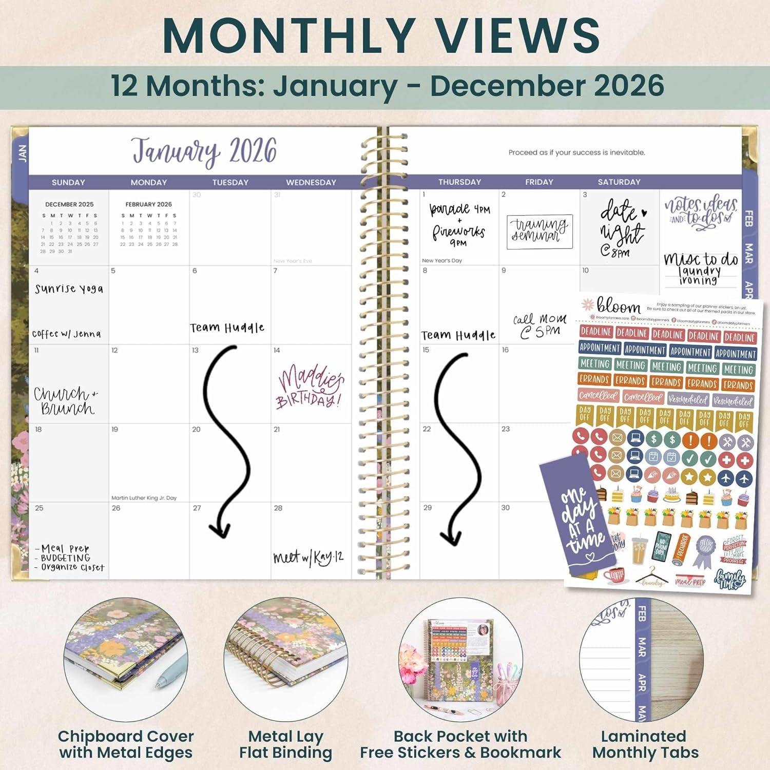 image:imagebloom daily planners HARDCOVER 2026 Planner January to December 85 x 11 Weekly amp Monthly Dated Agenda Organizer Book with Stickers amp Tabs Spread Kindness Like WildflowersWildflower Mountainside