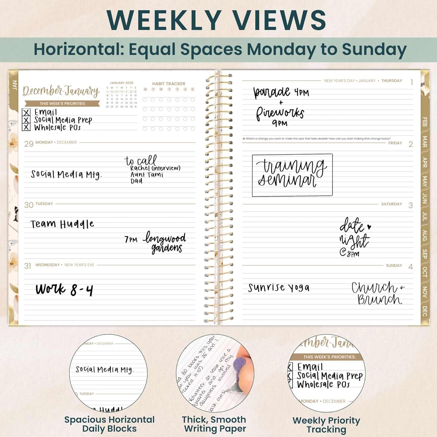 image:imagebloom daily planners HARDCOVER 2026 Planner January to December 85 x 11 Weekly amp Monthly Dated Agenda Organizer Book with Stickers amp Tabs Spread Kindness Like WildflowersButterfly Garden