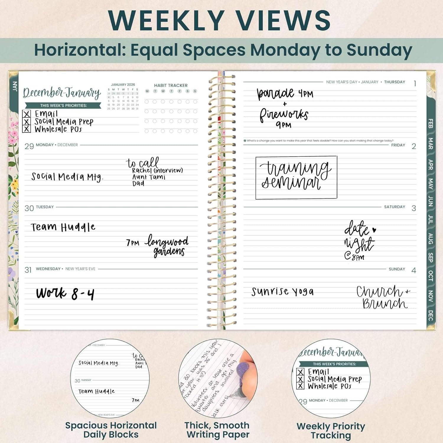 image:imagebloom daily planners HARDCOVER 2026 Planner January to December 85 x 11 Weekly amp Monthly Dated Agenda Organizer Book with Stickers amp Tabs Spread Kindness Like WildflowersGarden Party