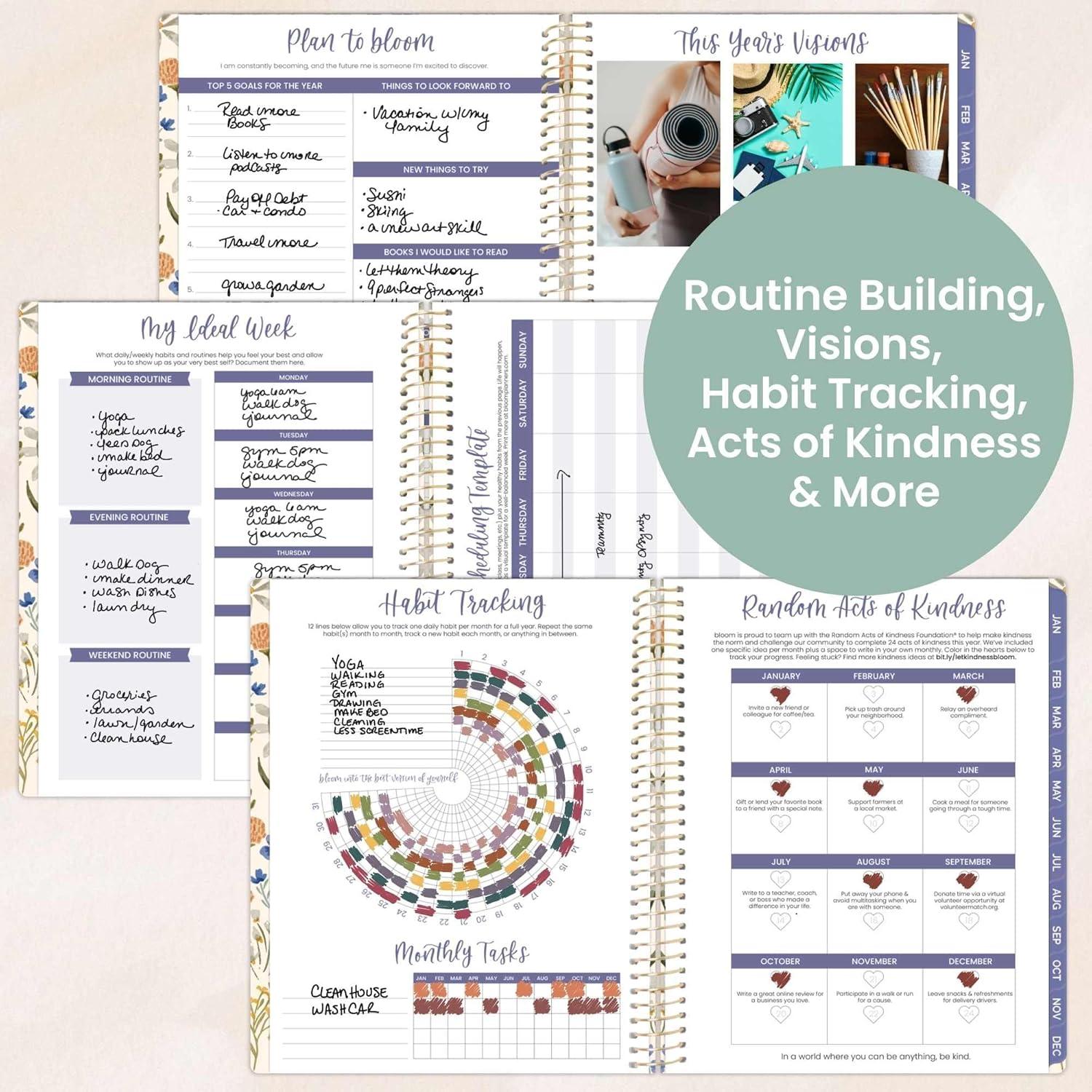 image:imagebloom daily planners HARDCOVER 2026 Planner January to December 85 x 11 Weekly amp Monthly Dated Agenda Organizer Book with Stickers amp Tabs Spread Kindness Like WildflowersWhimsical Wildflowers