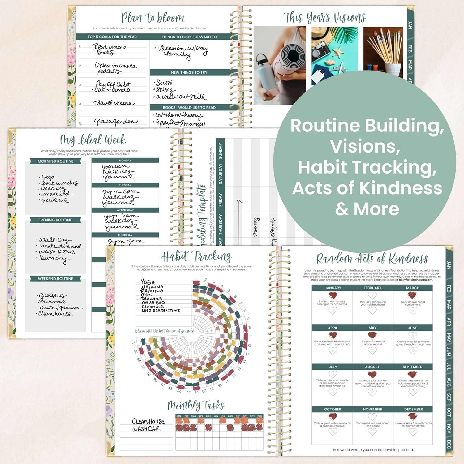 image:imagebloom daily planners HARDCOVER 2026 Planner January to December 85 x 11 Weekly amp Monthly Dated Agenda Organizer Book with Stickers amp Tabs Spread Kindness Like WildflowersGarden Party