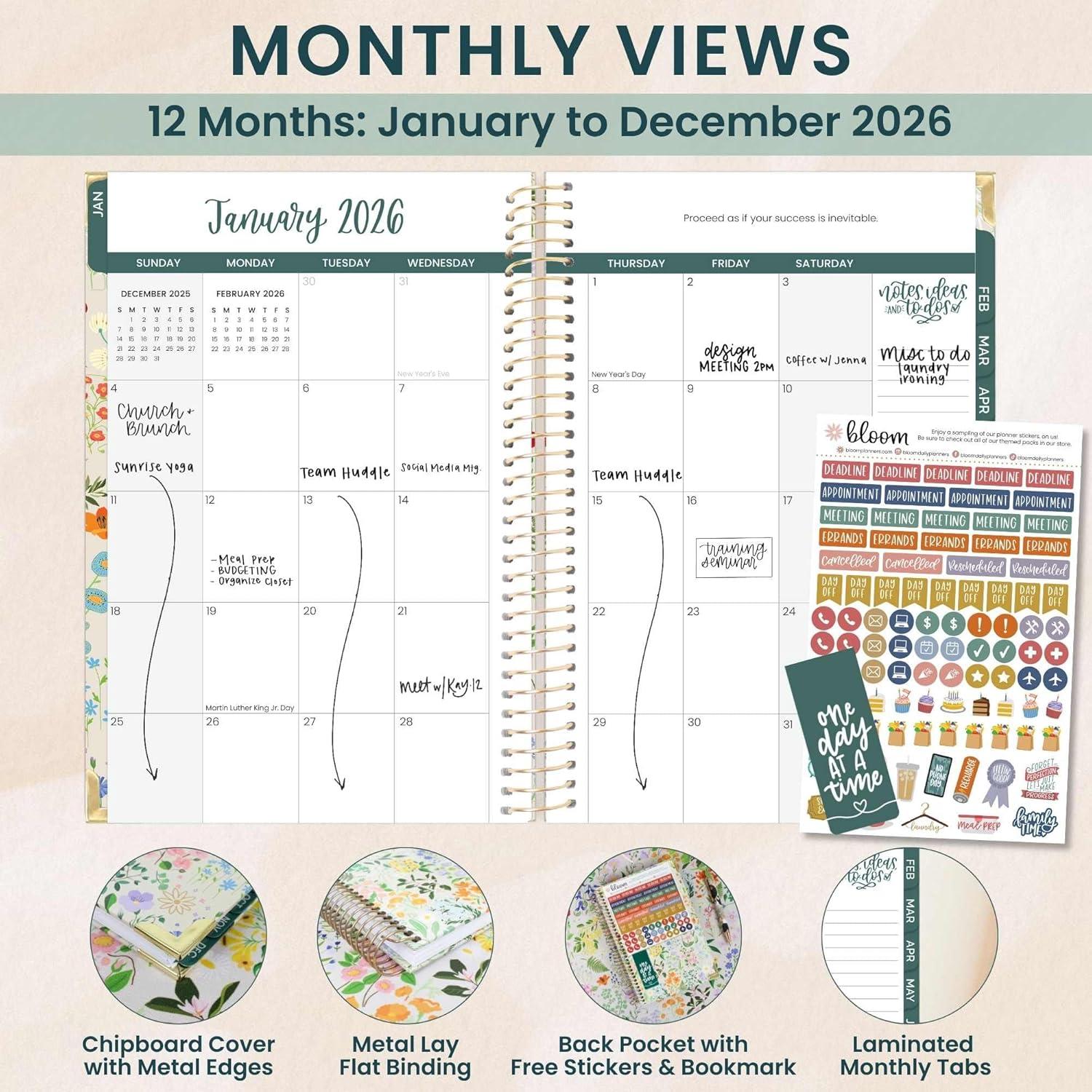 image:imagebloom daily planners HARDCOVER 2026 Planner January to December 85 x 11 Weekly amp Monthly Dated Agenda Organizer Book with Stickers amp Tabs Spread Kindness Like WildflowersGarden Party