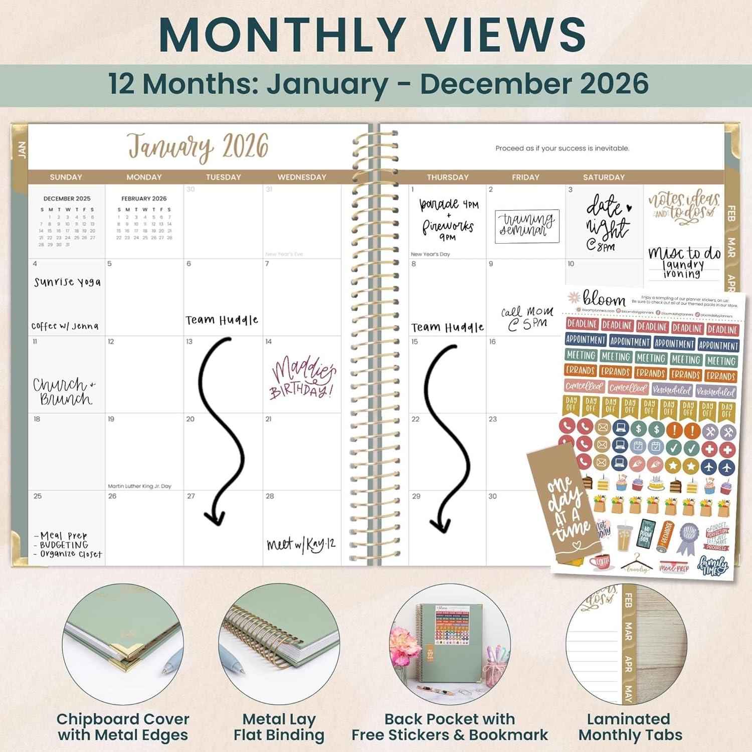 image:imagebloom daily planners HARDCOVER 2026 Planner for Women January to December A5 Task Goal Organizer Monthly amp Weekly Inspirational Agenda Book 55 x 825 Linen PurpleGreen Linen