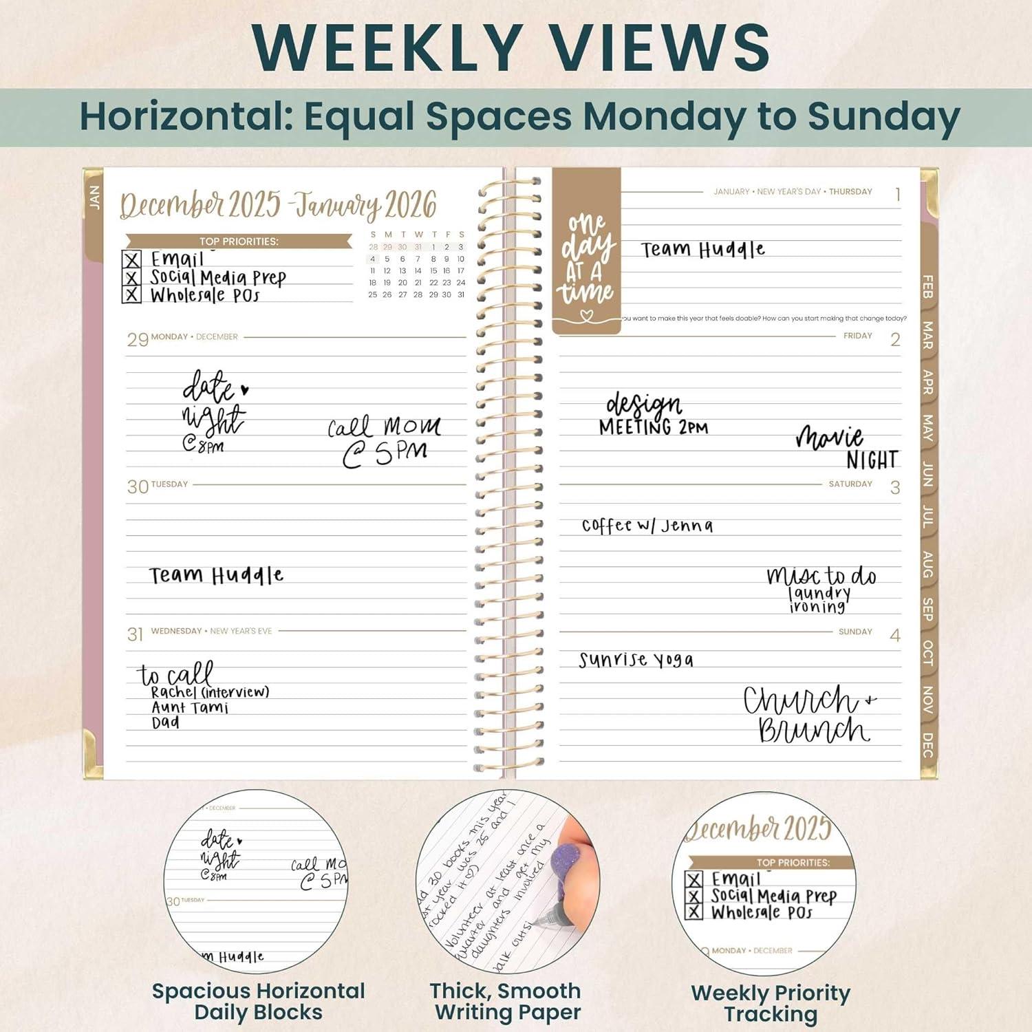 image:imagebloom daily planners HARDCOVER 2026 Planner for Women January to December A5 Task Goal Organizer Monthly amp Weekly Inspirational Agenda Book 55 x 825 Linen PurplePink Linen
