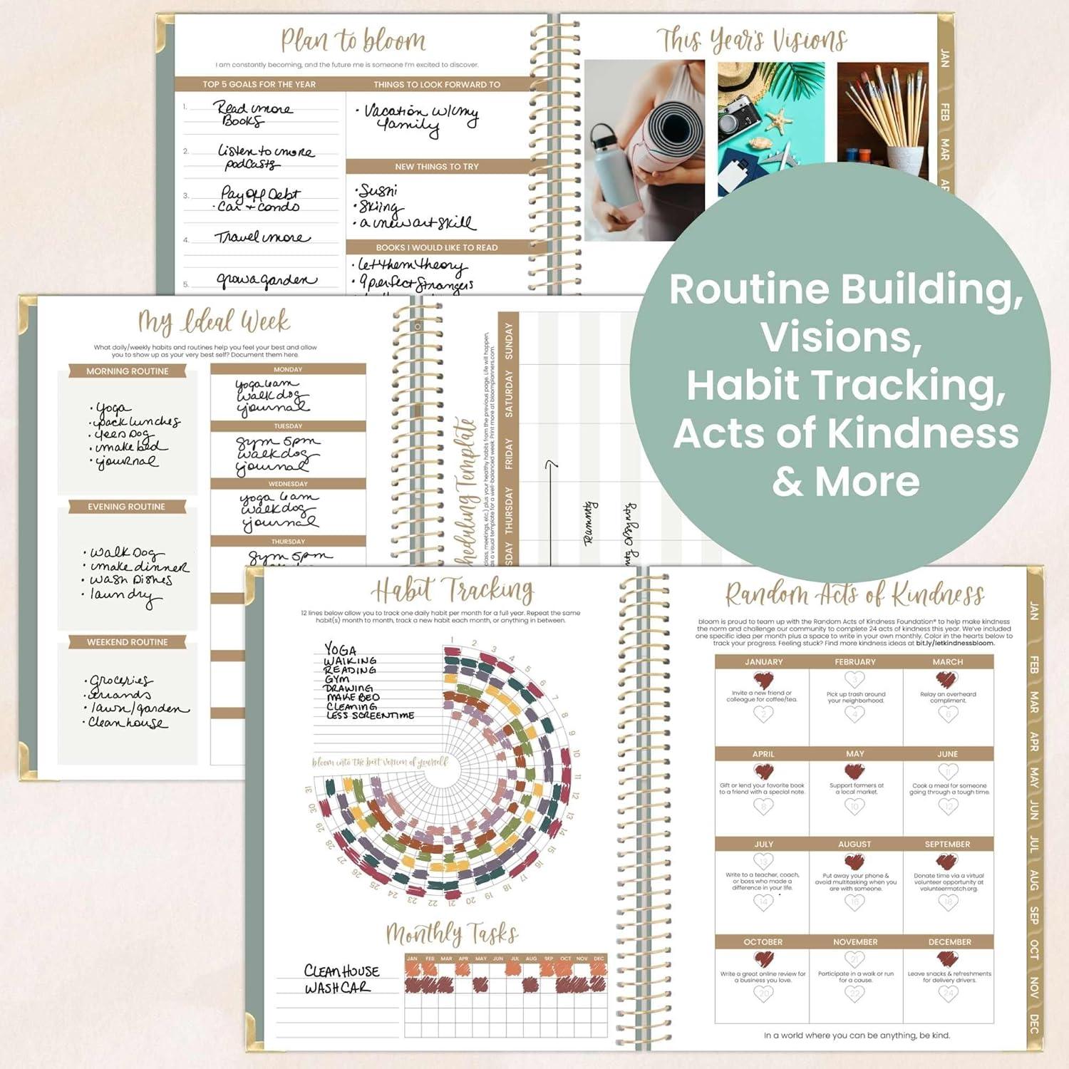 image:imagebloom daily planners HARDCOVER 2026 Planner for Women January to December A5 Task Goal Organizer Monthly amp Weekly Inspirational Agenda Book 55 x 825 Linen PurpleGreen Linen