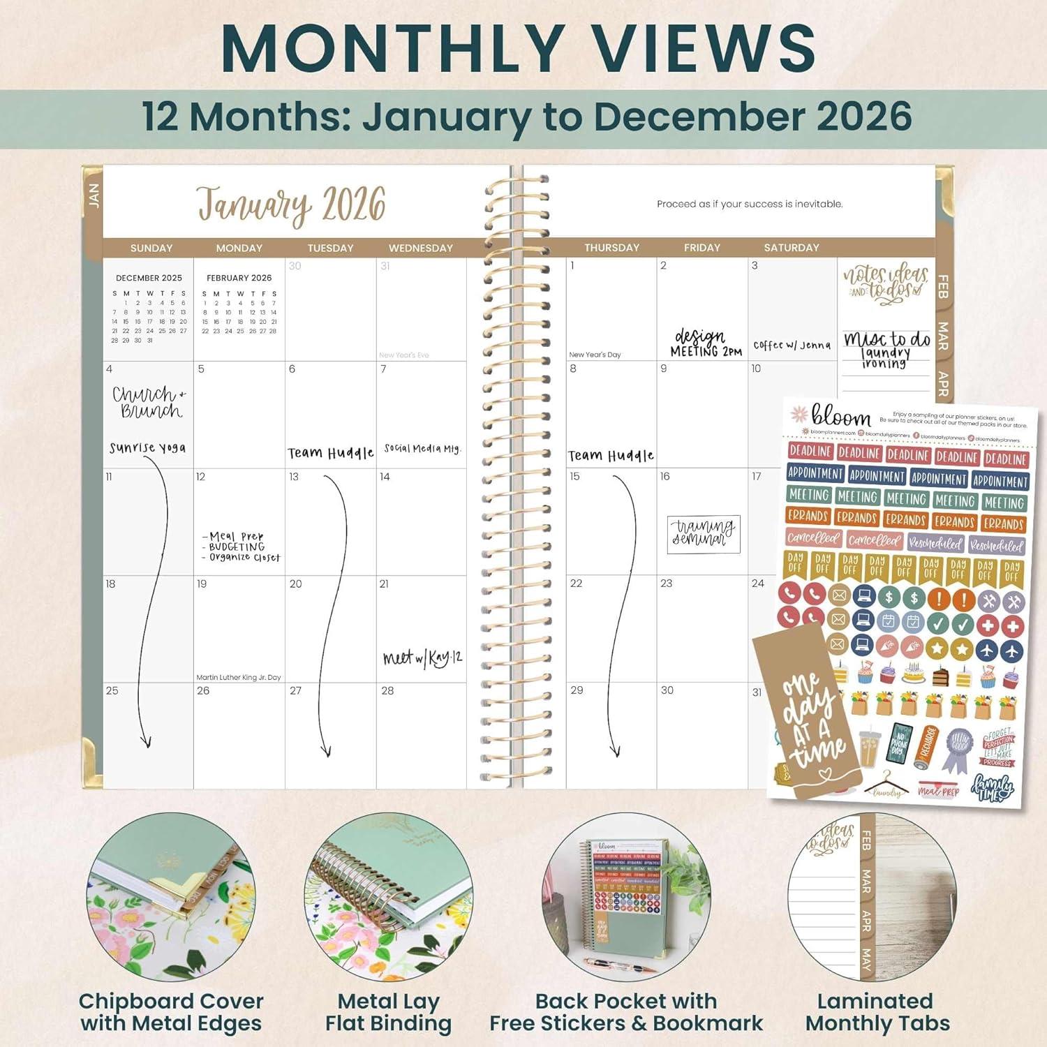 image:imagebloom daily planners HARDCOVER 2026 Planner for Women January to December A5 Task Goal Organizer Monthly amp Weekly Inspirational Agenda Book 55 x 825 Linen PurpleGreen Linen