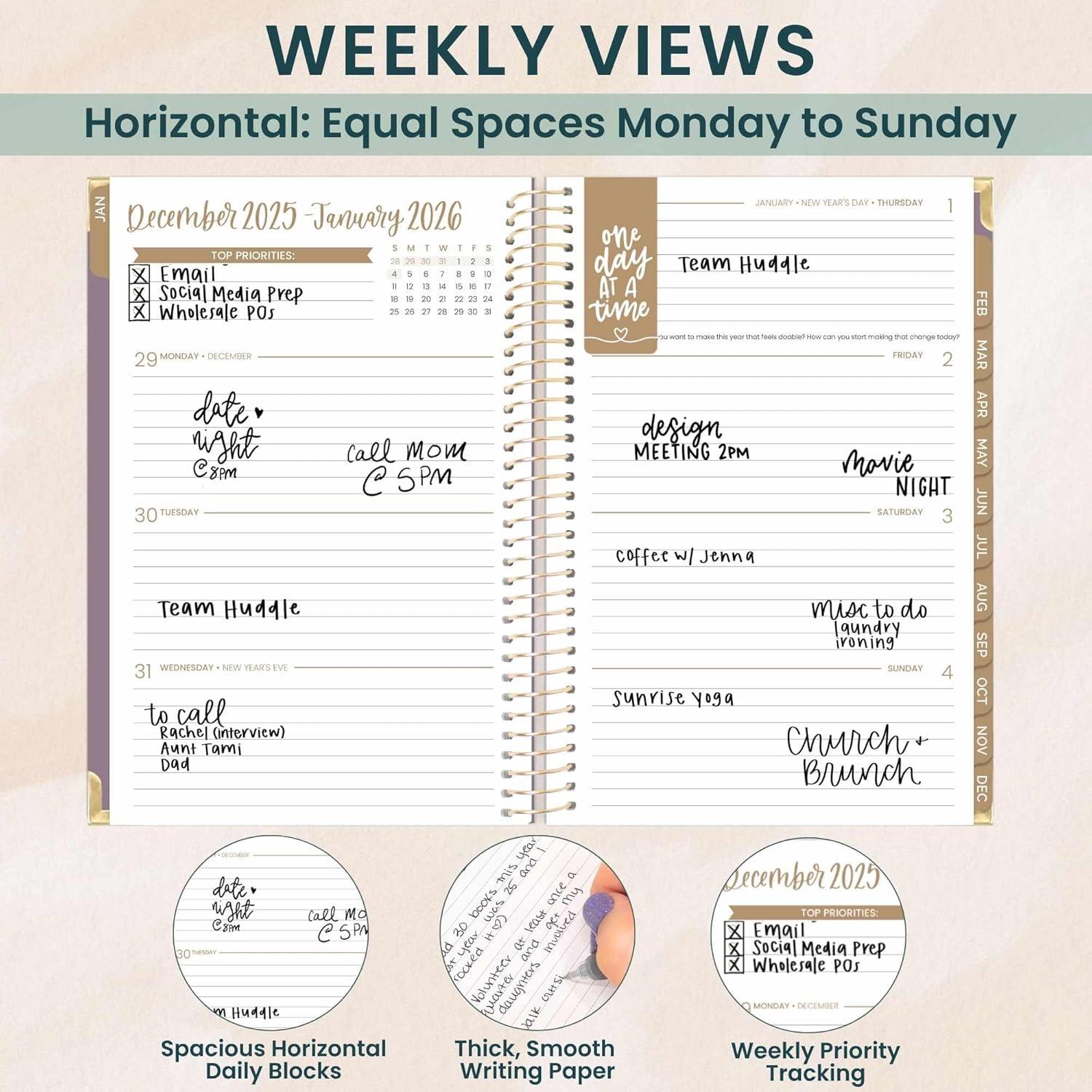 image:imagebloom daily planners HARDCOVER 2026 Planner for Women January to December A5 Task Goal Organizer Monthly amp Weekly Inspirational Agenda Book 55 x 825 Linen PurplePurple Linen
