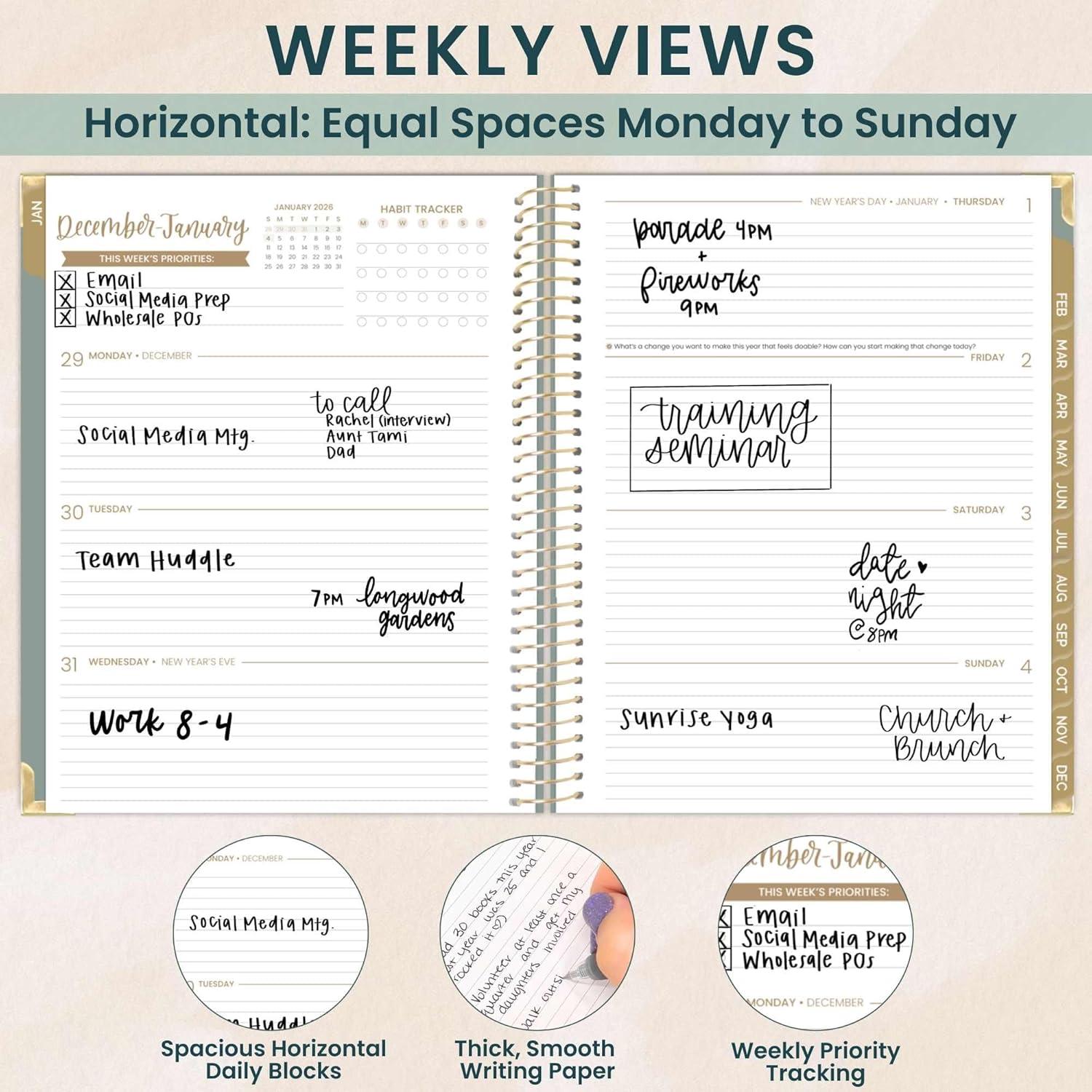 image:imagebloom daily planners HARDCOVER 2026 Planner for Women January to December A5 Task Goal Organizer Monthly amp Weekly Inspirational Agenda Book 55 x 825 Linen PurpleGreen Linen