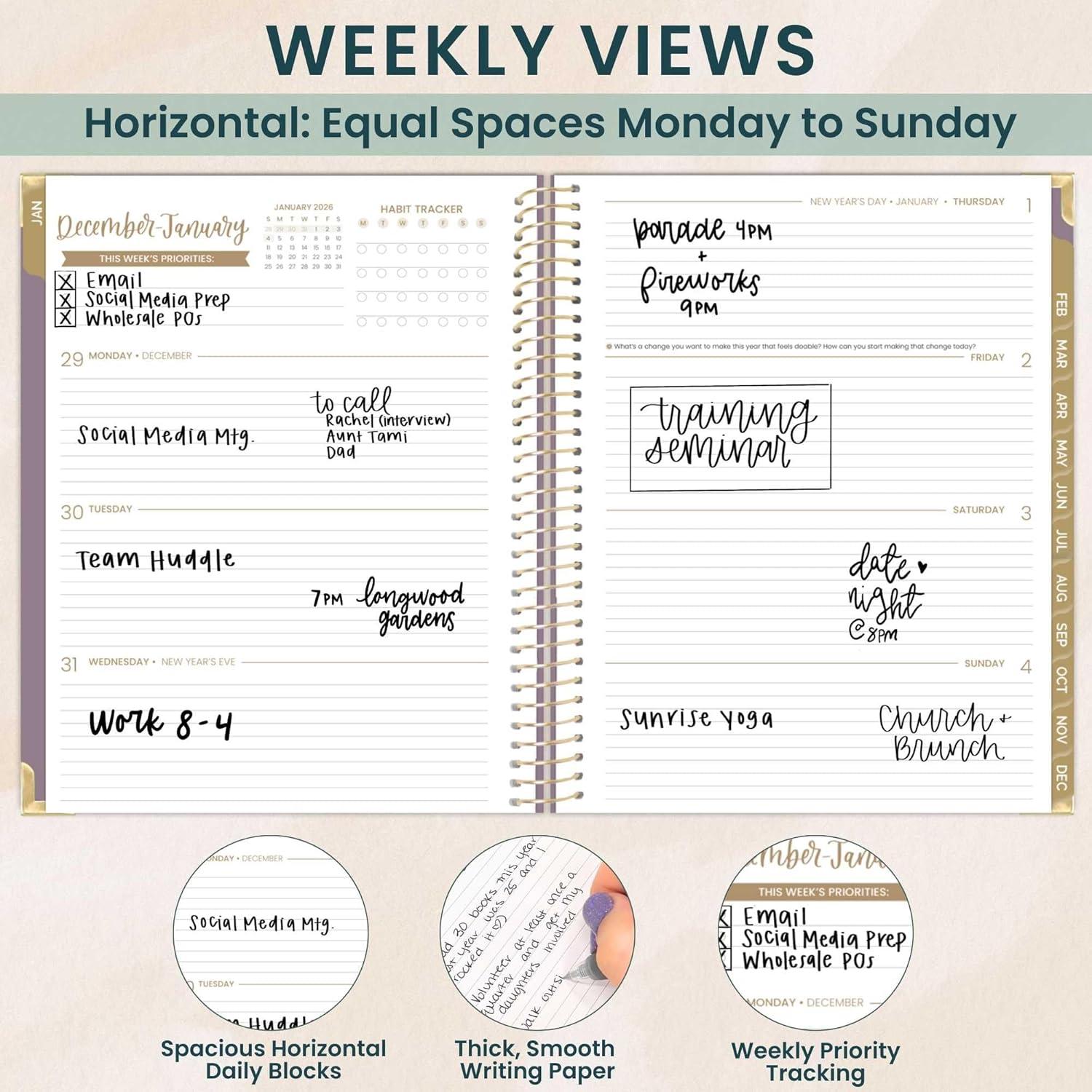 image:imagebloom daily planners HARDCOVER 2026 Planner for Women January to December A5 Task Goal Organizer Monthly amp Weekly Inspirational Agenda Book 55 x 825 Linen PurplePurple Linen