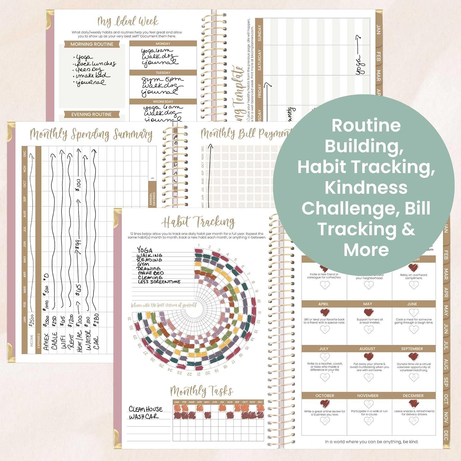 image:imagebloom daily planners HARDCOVER 2026 Planner for Women January to December A5 Task Goal Organizer Monthly amp Weekly Inspirational Agenda Book 55 x 825 Linen PurplePink Linen