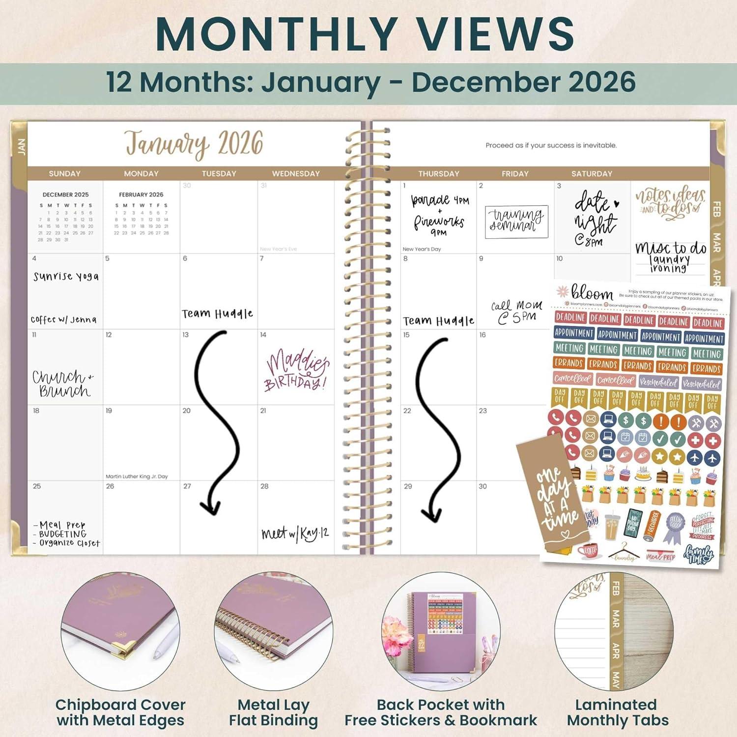 image:imagebloom daily planners HARDCOVER 2026 Planner for Women January to December A5 Task Goal Organizer Monthly amp Weekly Inspirational Agenda Book 55 x 825 Linen PurplePurple Linen