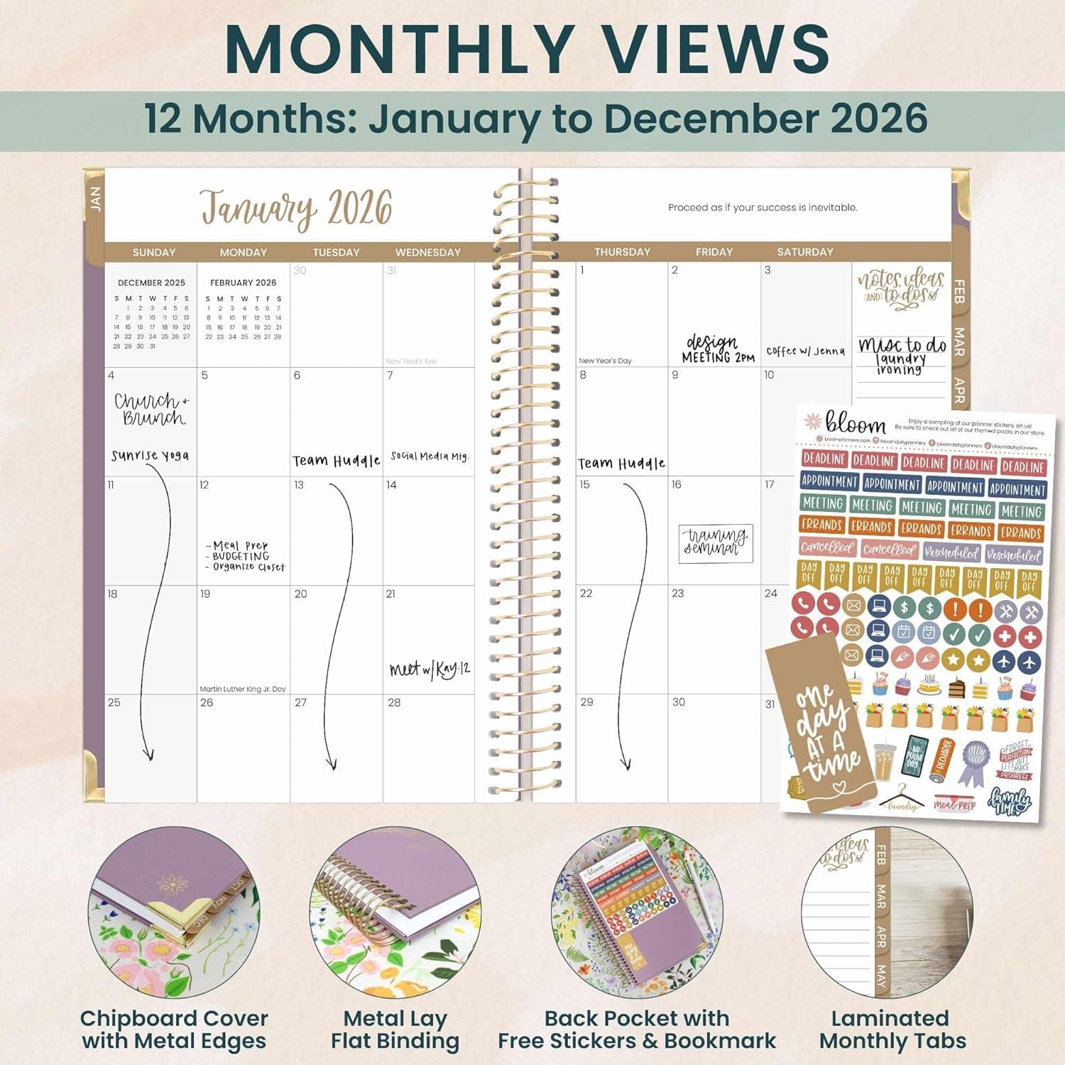 image:imagebloom daily planners HARDCOVER 2026 Planner for Women January to December A5 Task Goal Organizer Monthly amp Weekly Inspirational Agenda Book 55 x 825 Linen PurplePurple Linen