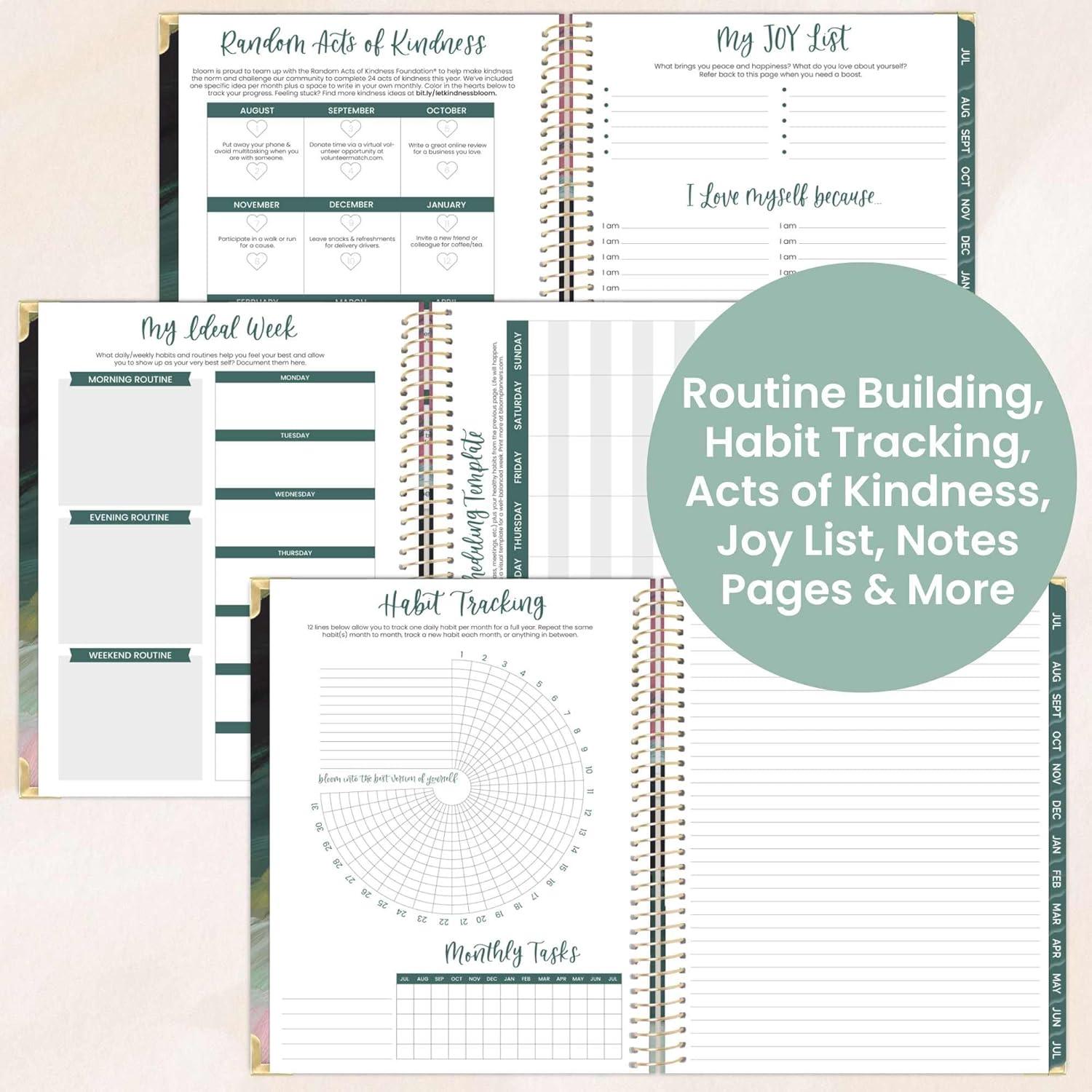 image:imagebloom daily planners HARDCOVER Planner 20252026 85 x 11 Academic Year July 2025 July 2026 Task Goal Organizer Monthly amp Weekly Inspirational Agenda Book Emerald Paint Strokes