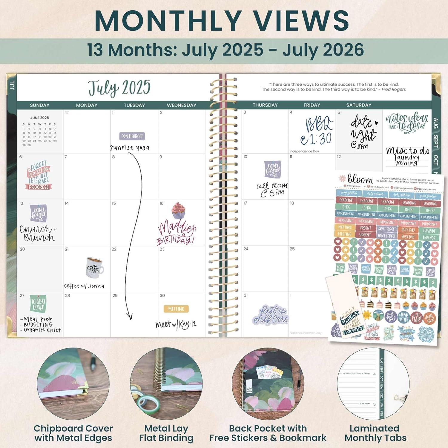 image:imagebloom daily planners HARDCOVER Planner 20252026 85 x 11 Academic Year July 2025 July 2026 Task Goal Organizer Monthly amp Weekly Inspirational Agenda Book Emerald Paint Strokes