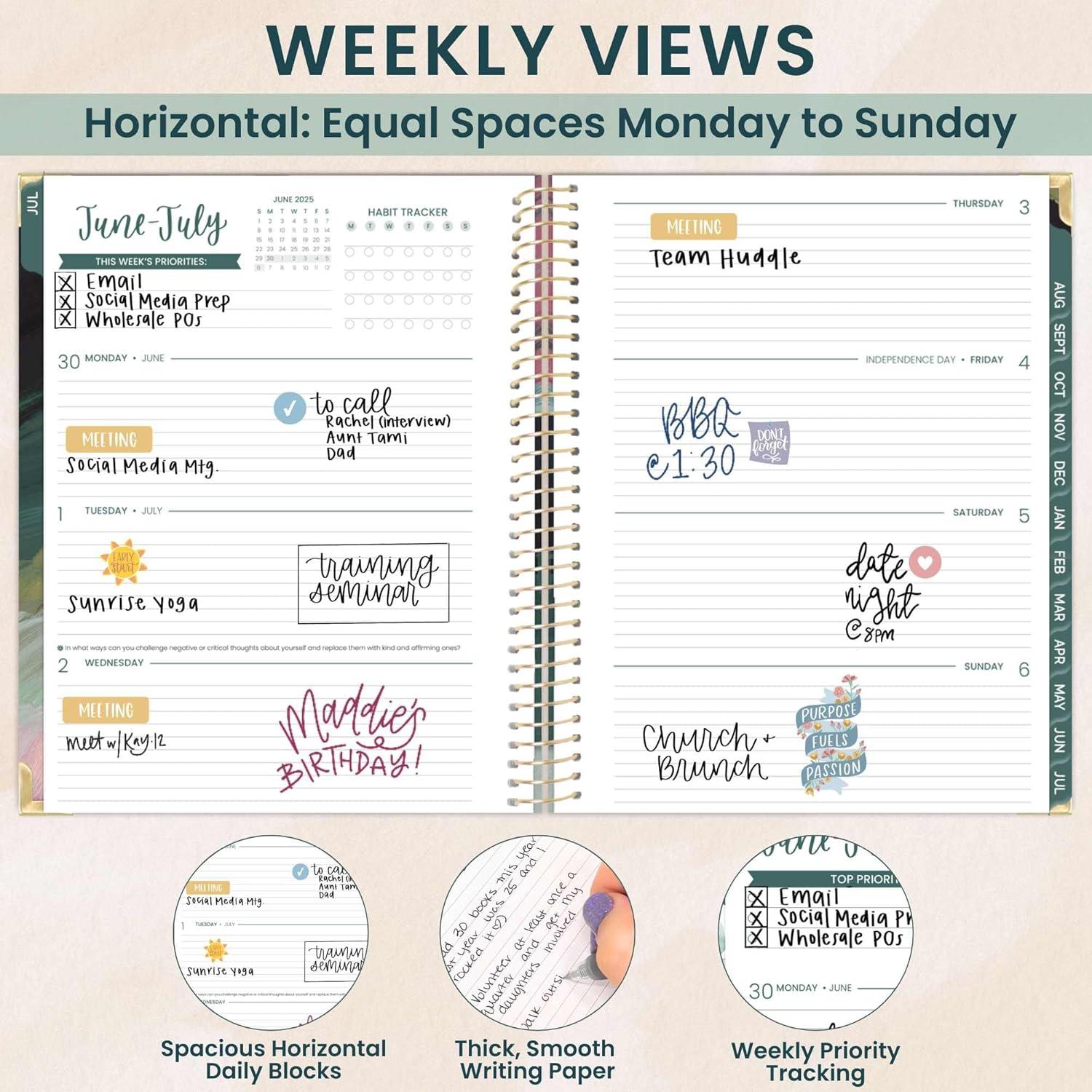 image:imagebloom daily planners HARDCOVER Planner 20252026 85 x 11 Academic Year July 2025 July 2026 Task Goal Organizer Monthly amp Weekly Inspirational Agenda Book Emerald Paint Strokes