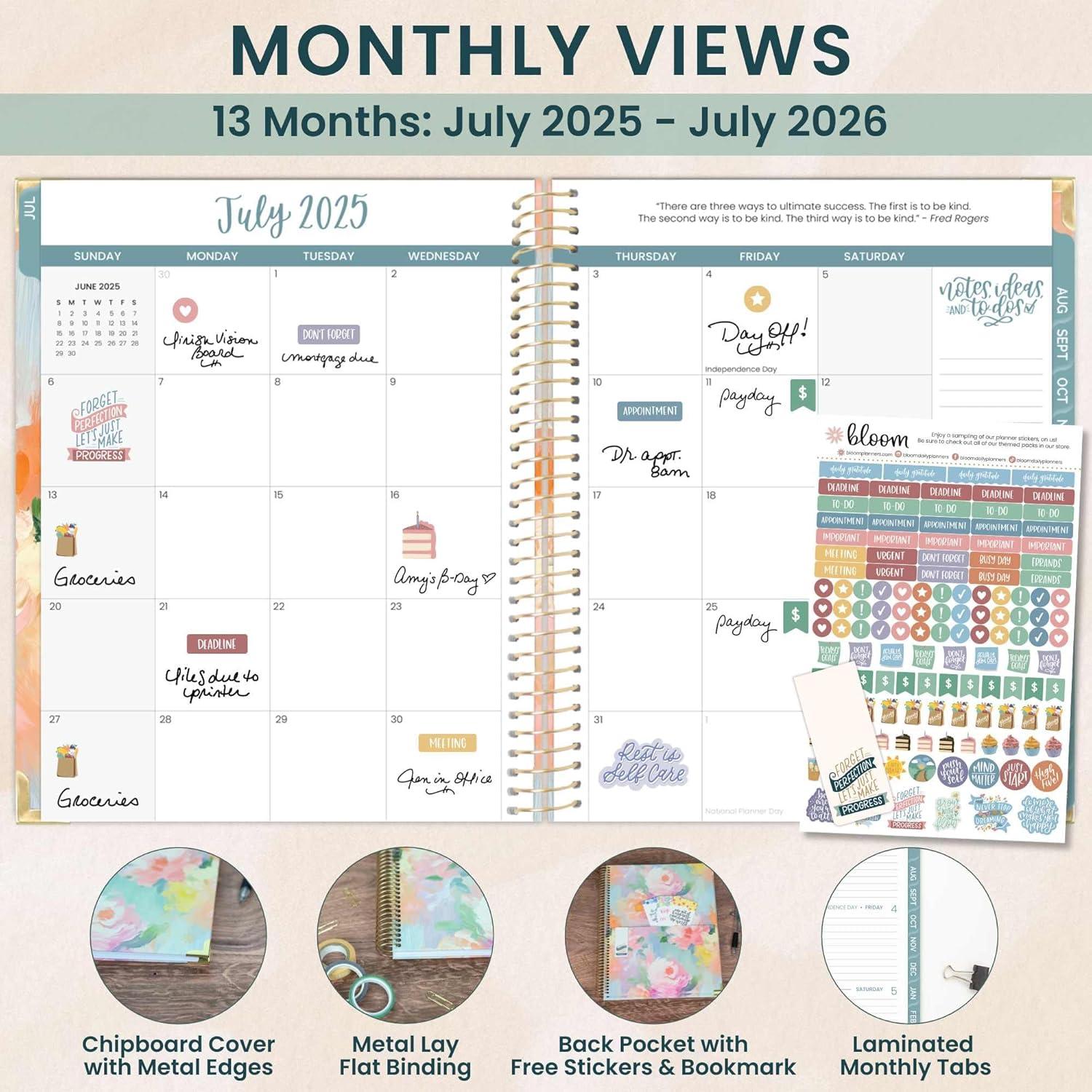 image:imagebloom daily planners HARDCOVER Planner 20252026 85 x 11 Academic Year July 2025 July 2026 Task Goal Organizer Monthly amp Weekly Inspirational Agenda Book Painted Peonies