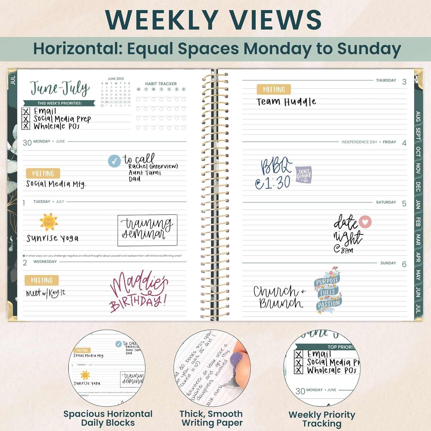 image:imagebloom daily planners HARDCOVER Planner 20252026 Academic Year July 2025 July 2026 A5 Task Goal Organizer Monthly amp Weekly Inspirational Agenda Book 55 x 825 White EucalyptusGreen