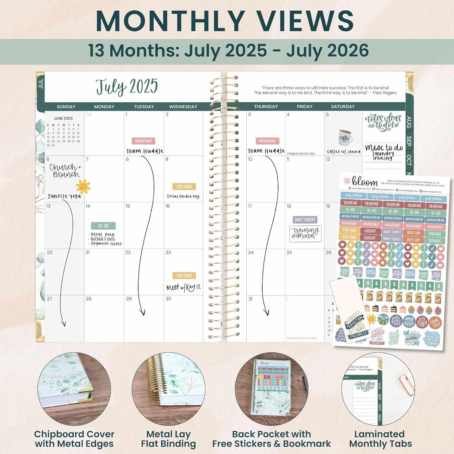 image:imagebloom daily planners HARDCOVER Planner 20252026 Academic Year July 2025 July 2026 A5 Task Goal Organizer Monthly amp Weekly Inspirational Agenda Book 55 x 825 White EucalyptusWhite