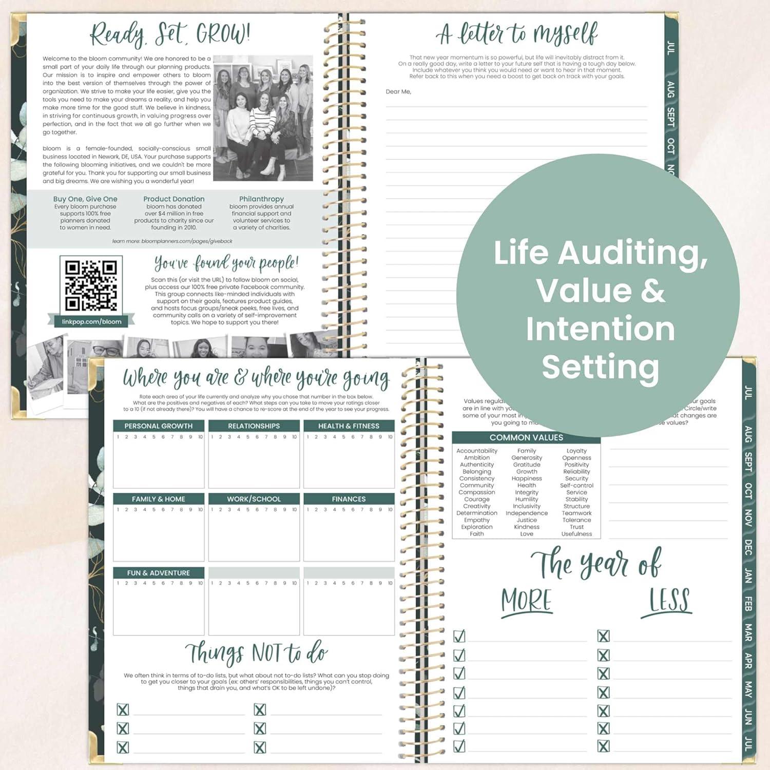 image:imagebloom daily planners HARDCOVER Planner 20252026 Academic Year July 2025 July 2026 A5 Task Goal Organizer Monthly amp Weekly Inspirational Agenda Book 55 x 825 White EucalyptusGreen