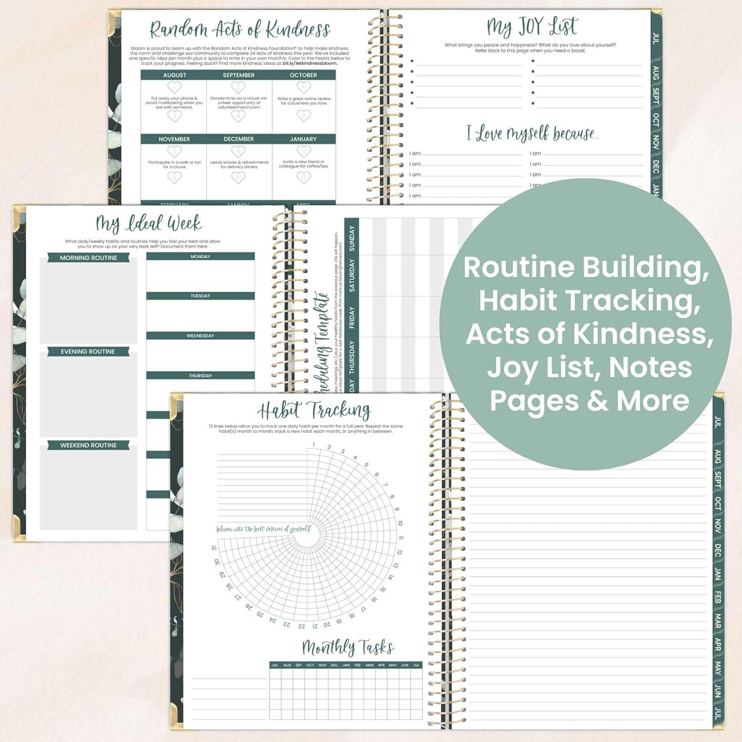 image:imagebloom daily planners HARDCOVER Planner 20252026 Academic Year July 2025 July 2026 A5 Task Goal Organizer Monthly amp Weekly Inspirational Agenda Book 55 x 825 White EucalyptusGreen