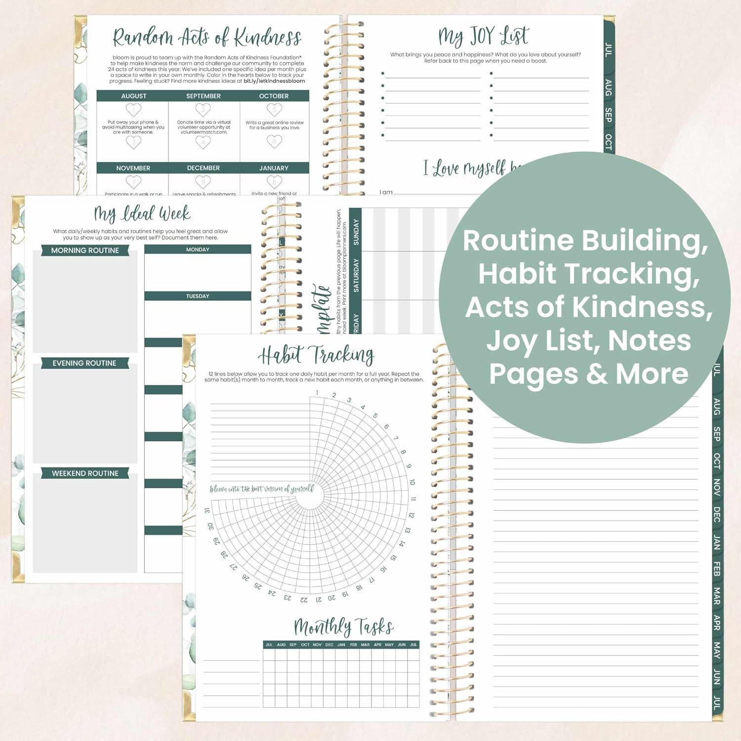 image:imagebloom daily planners HARDCOVER Planner 20252026 Academic Year July 2025 July 2026 A5 Task Goal Organizer Monthly amp Weekly Inspirational Agenda Book 55 x 825 White EucalyptusWhite