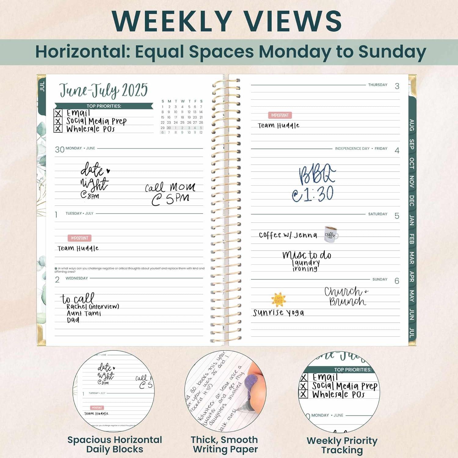 image:imagebloom daily planners HARDCOVER Planner 20252026 Academic Year July 2025 July 2026 A5 Task Goal Organizer Monthly amp Weekly Inspirational Agenda Book 55 x 825 White EucalyptusWhite