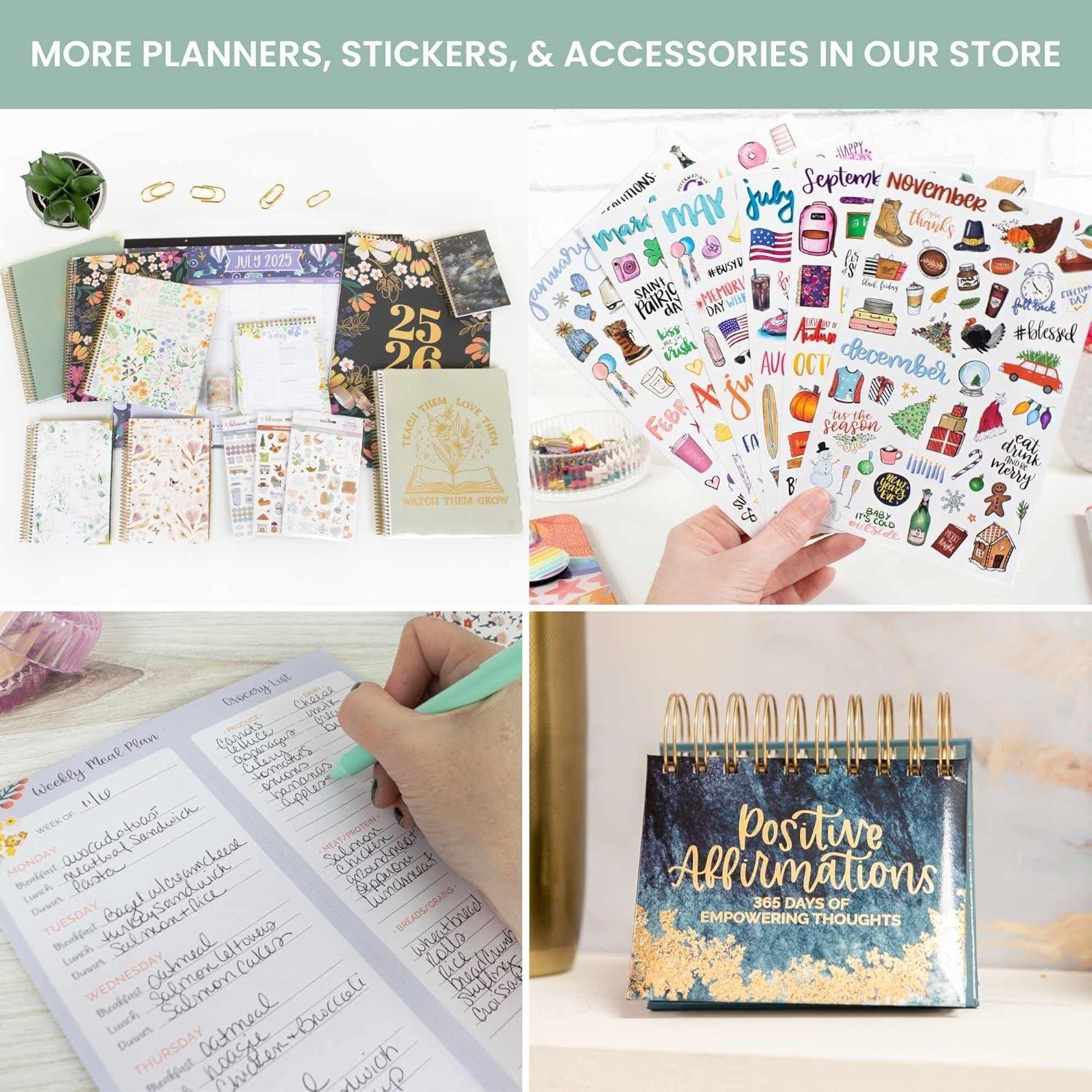image:imagebloom daily planners HARDCOVER Planner 20252026 Academic Year July 2025 July 2026 A5 Task Goal Organizer Monthly amp Weekly Inspirational Agenda Book 55 x 825 White EucalyptusGreen