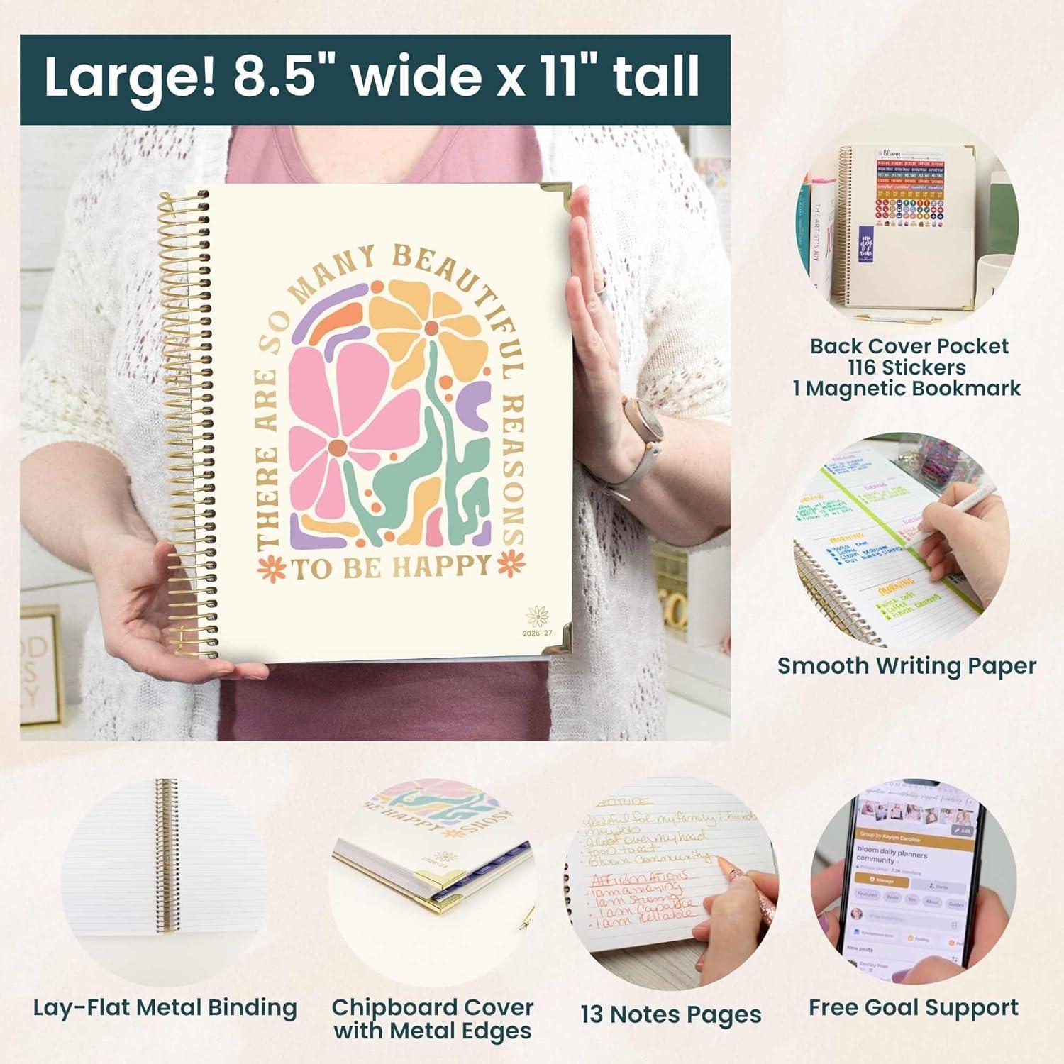 image:imagebloom daily planners HARDCOVER Planner 20262027 85 x 11 Academic Year July 2026 July 2027 13 Months Task Goal Planner for Women Monthly amp Weekly Agenda Book Whimsical WildflowersSo Many Reasons to Be Happy 202627