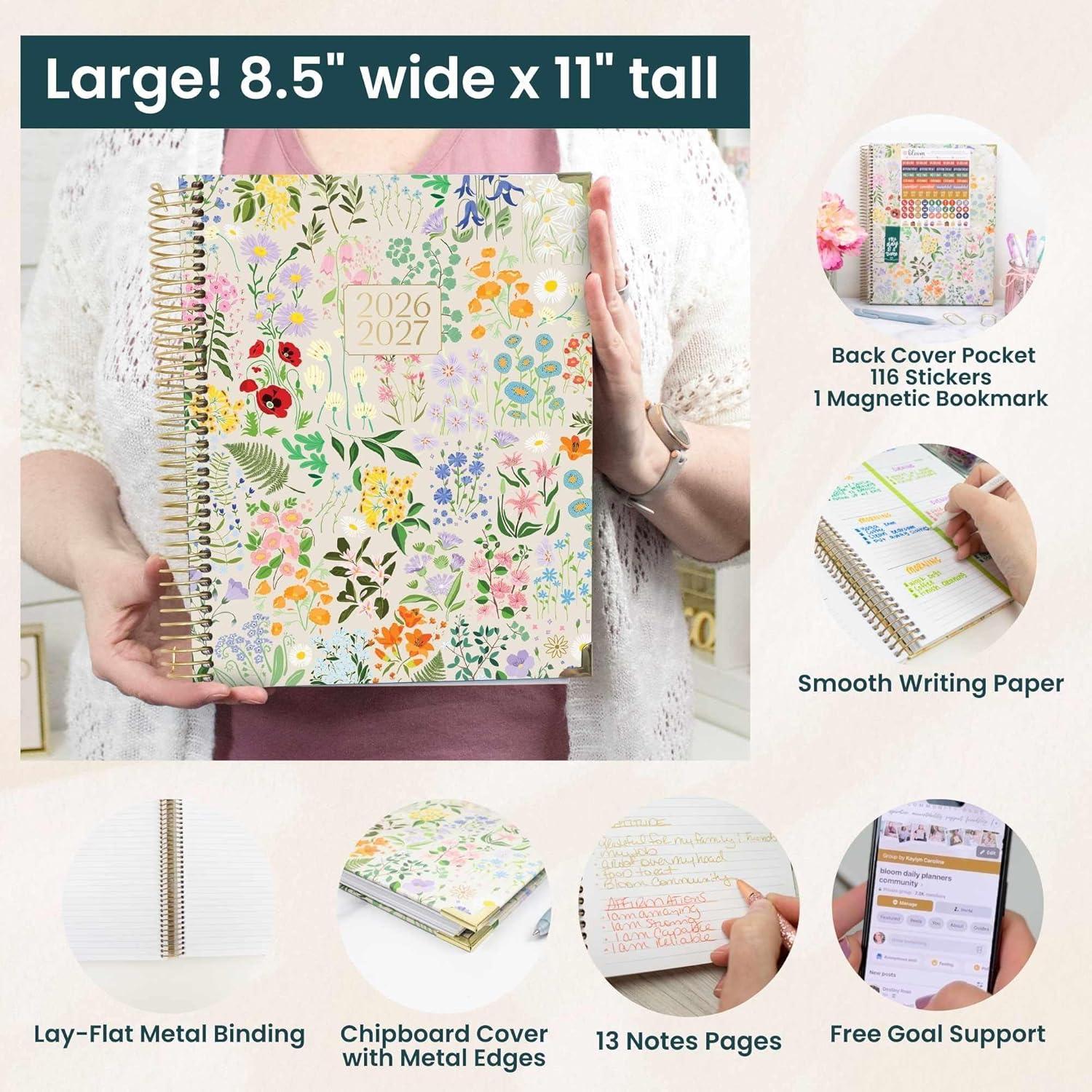 image:imagebloom daily planners HARDCOVER Planner 20262027 85 x 11 Academic Year July 2026 July 2027 13 Months Task Goal Planner for Women Monthly amp Weekly Agenda Book Whimsical WildflowersGarden Party 202627