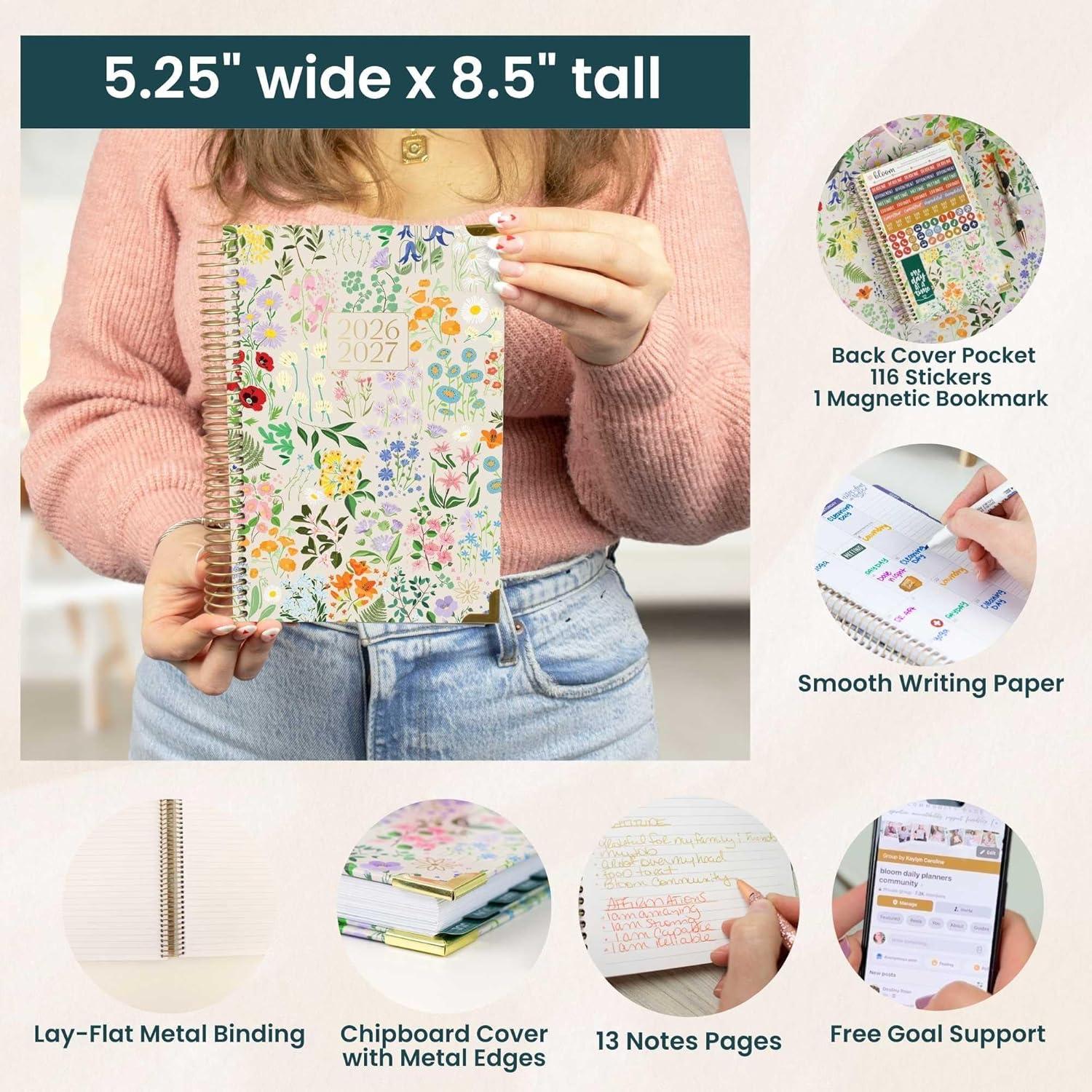 image:imagebloom daily planners HARDCOVER Planner 20262027 85 x 11 Academic Year July 2026 July 2027 13 Months Task Goal Planner for Women Monthly amp Weekly Agenda Book Whimsical WildflowersGarden Party 202627