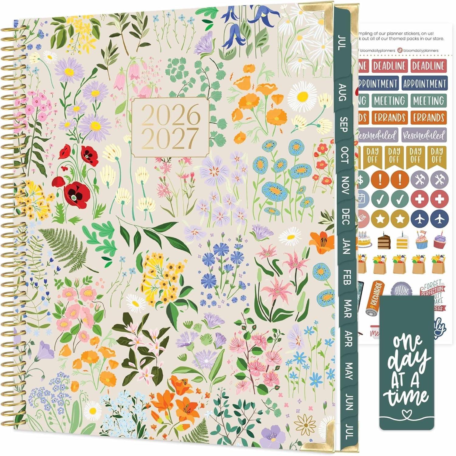 image:imagebloom daily planners HARDCOVER Planner 20262027 85 x 11 Academic Year July 2026 July 2027 13 Months Task Goal Planner for Women Monthly amp Weekly Agenda Book Whimsical WildflowersGarden Party 202627